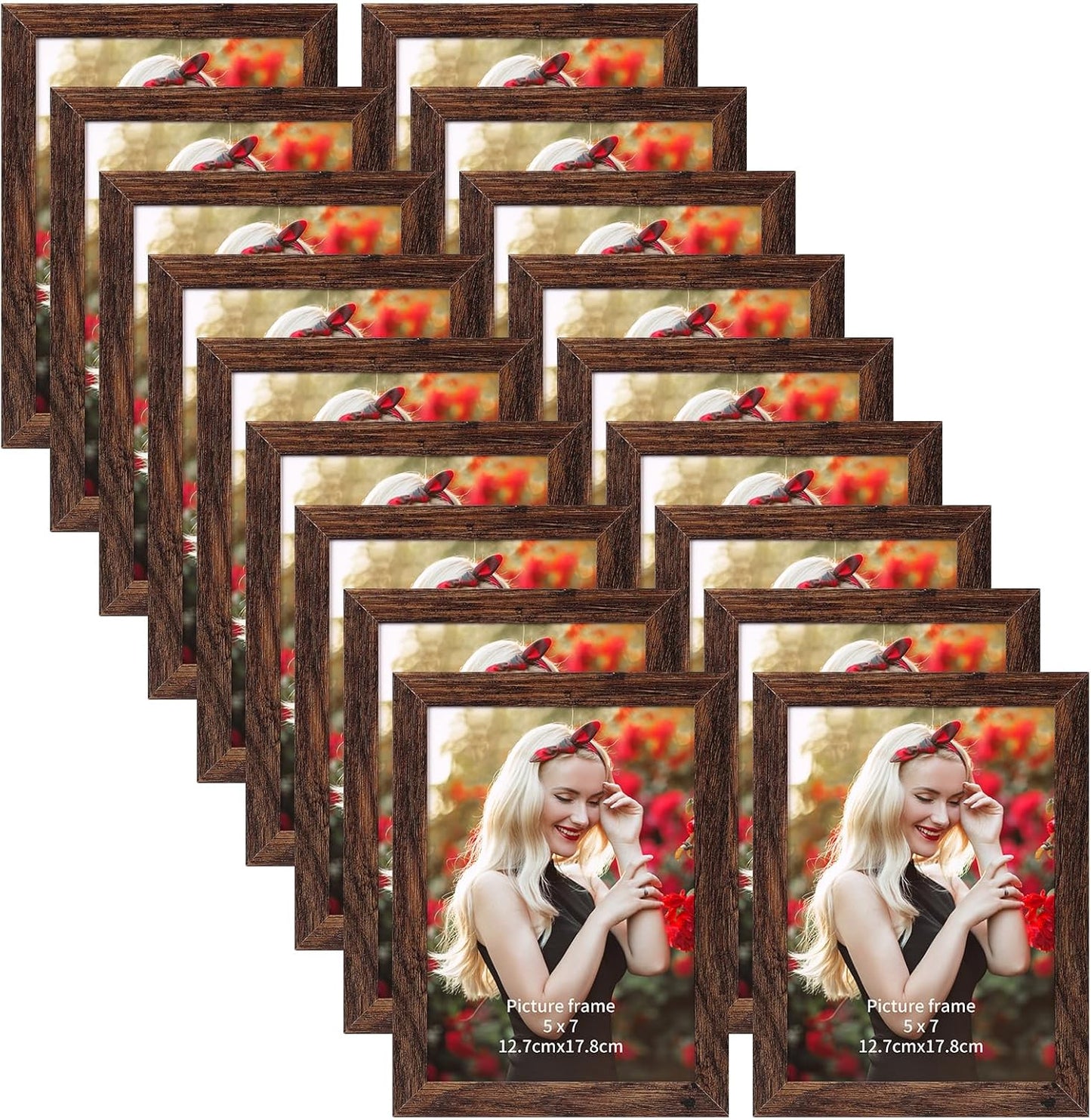 PETAFLOP Wooden Bulk 5x7 Picture Frame Set of 18, Rustic Brown Photo Frames Fits 5 by 7 for Wall or Tabletop Display