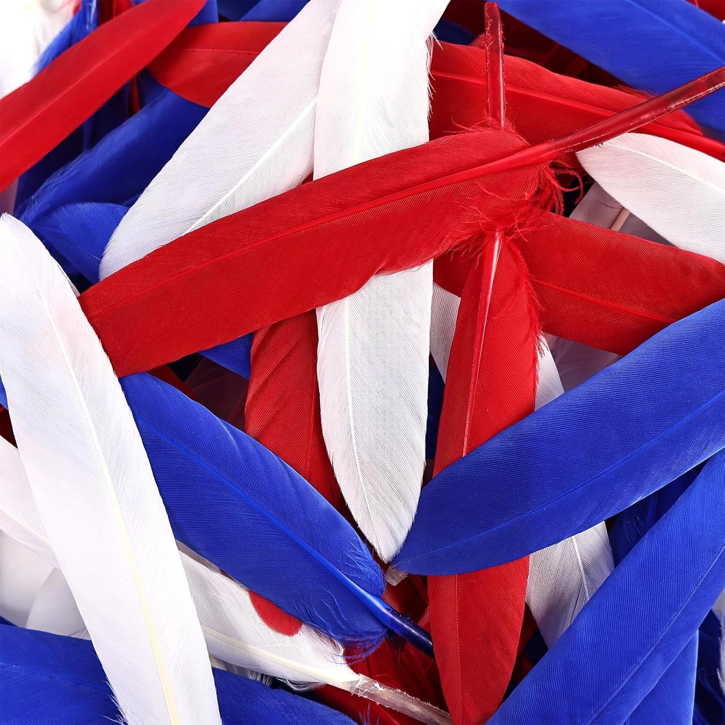 FeelfunFeather 120pcs Colorful Feathers Natural Bulk, 4-6 inch 10-15cm Red Blue White Goose Cochettes Feather for Wedding Party Christmas Halloween Decorations DIY Crafts