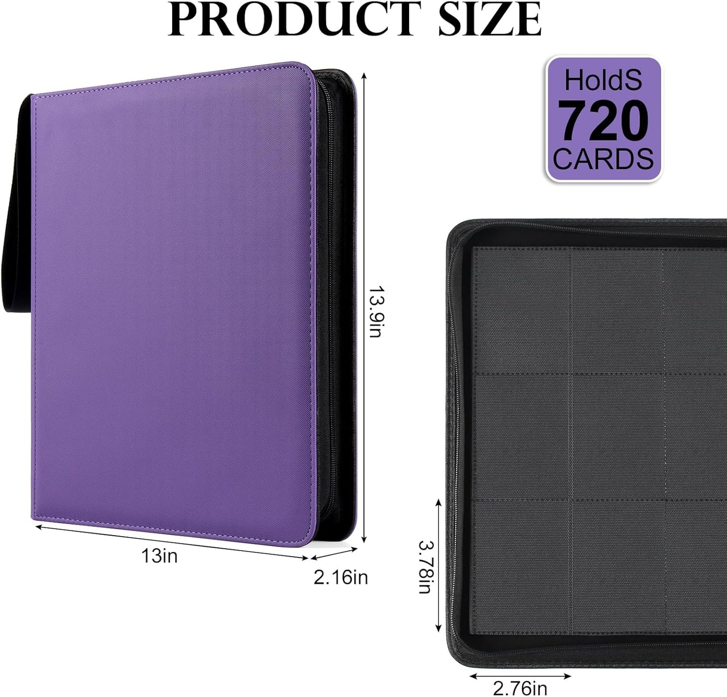 GEAoffice 12 Pocket Card Binder Holds 720 Cards - Sturdy PU Cover Trading Card Collection Holder Folders Album for YuGiOh, MTG, TCG, Games&Sports, Ringless, Non-PVC, Purple