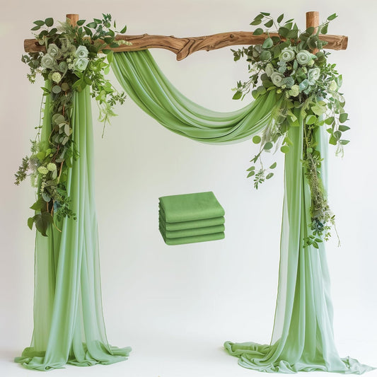 Wedding Arch Draping Fabric 4 Panels 28.7" x 20FT Sage Green Sheer Chiffon Backdrop Drapes for Wedding Ceremony Birthday Party Bridal Shower Outdoor Decoration