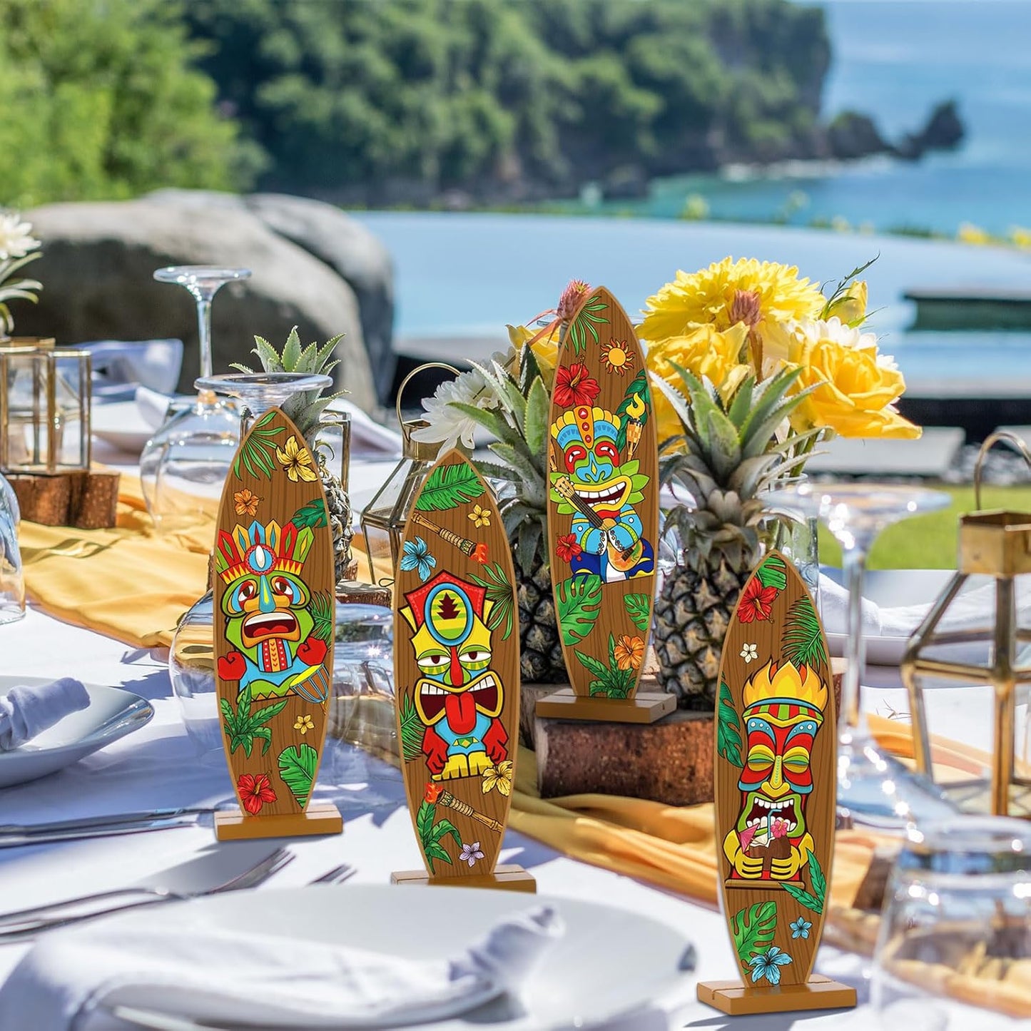 Blulu 4 Pcs Surfboard Decorations for Party Surfboard Beach Signs Welcome to Paradise Sign Tropical Bar Table Centerpieces Endless Summer Wood Decor Flip Flop Letters for Home Decor(Tiki Style)