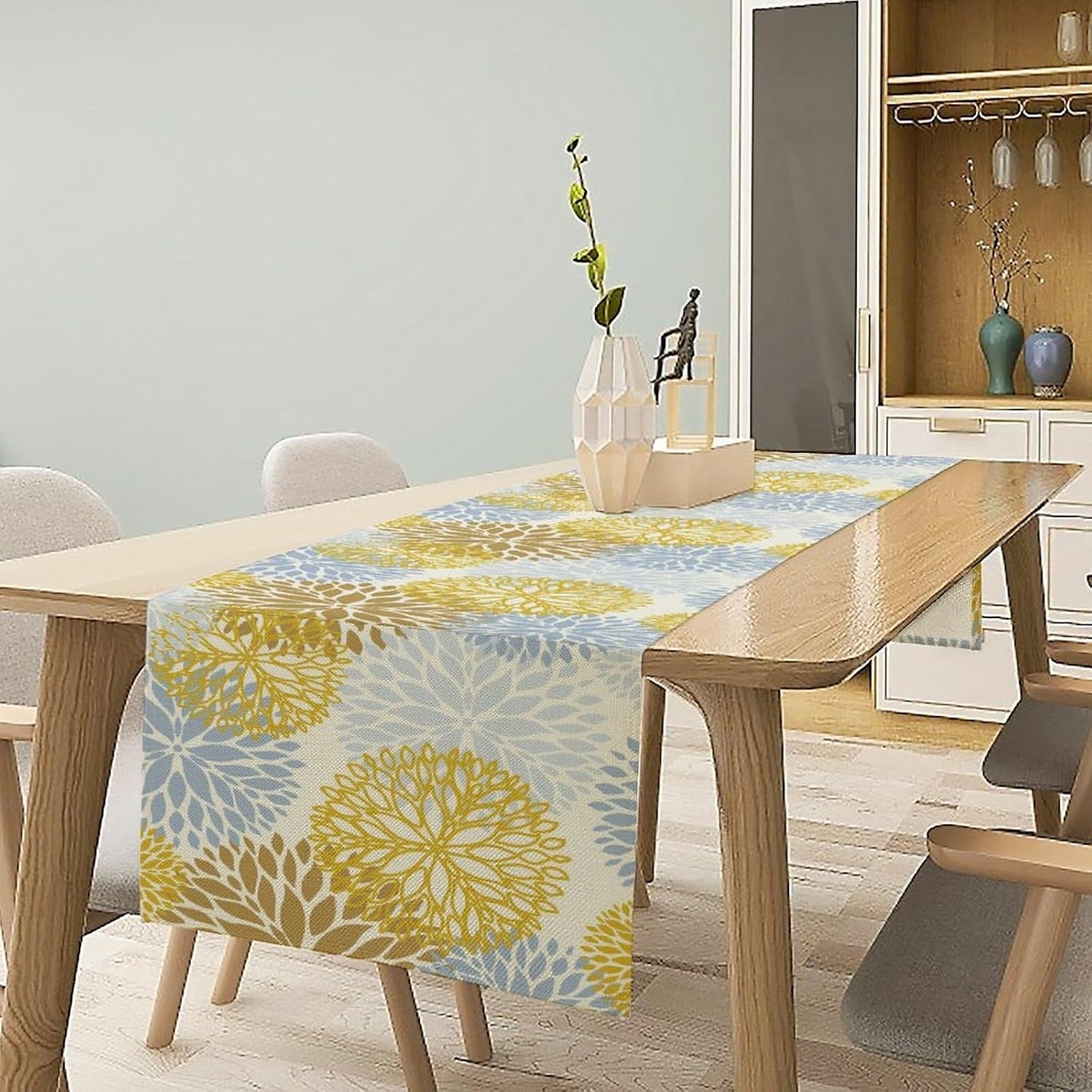 Flowers Table Runner,Spring Summer Floral Pattern Seasonal Farmhouse Kitchen Dining Table Home Party Decoration 13x60 Inch