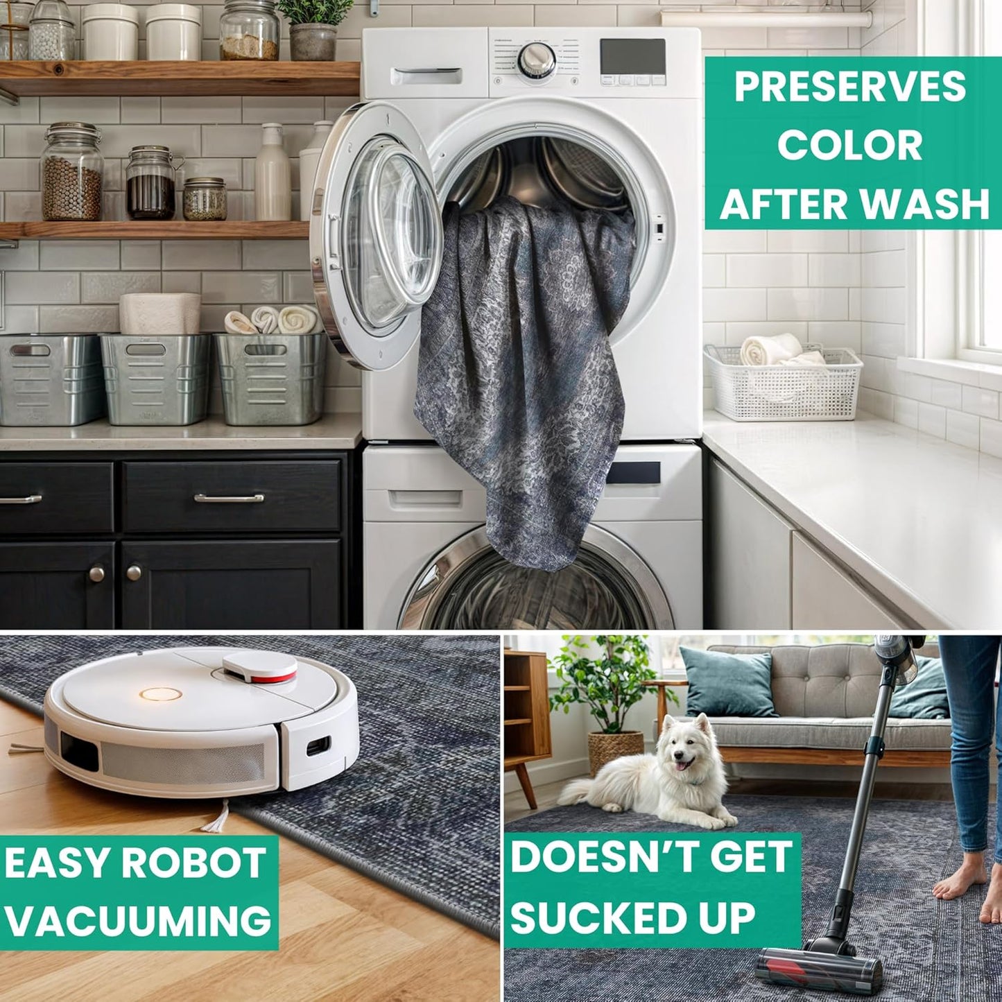 Bloom Rugs Washable Non-Slip 7 ft Runner - Dark Teal Traditional Medallion Runner for Entryway, Hallway, Bathroom, and Kitchen - Exact Size: 2.5' x 7'