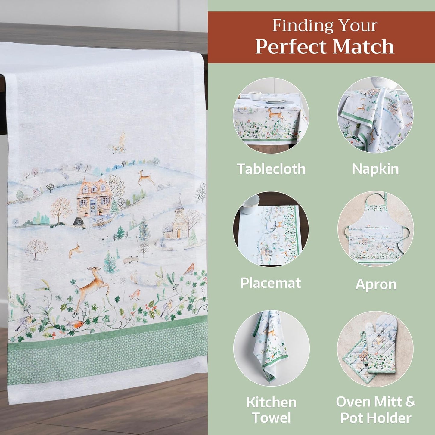 Maison d' Hermine Table Runner 100% Cotton Single Layer Table Runners 72 inches Long for Thanksgiving Christmas Decorations Home Kitchen Dining Party Wedding (Snowy World, 14.5" x 72")