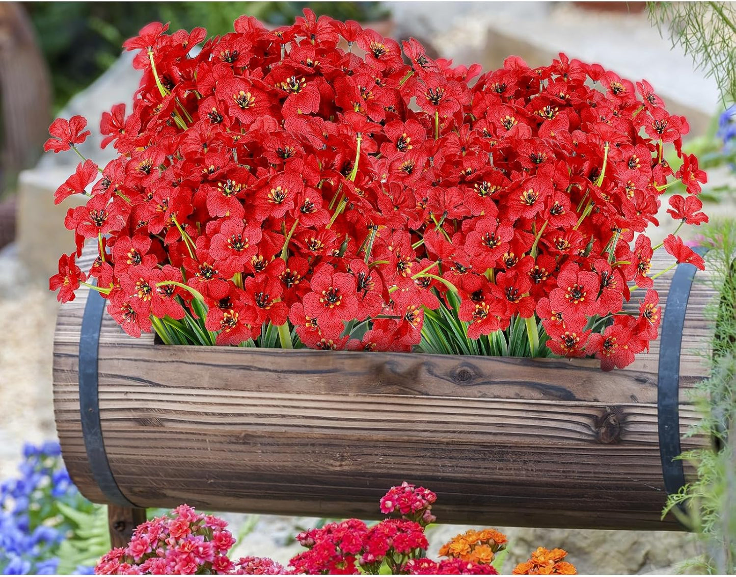 AmyHomie 20 Bundles Artificial Flowers for Outdoor UV Resistant Faux Flowers No Fade Fake Plastic Plants Garden Porch Window Box Decorating(Red)