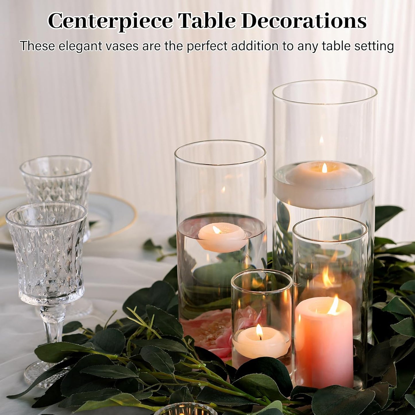 16 PCS Clear Cylinder Vases for Centerpieces | 4, 6, 8,10 Inch Tall Flower Vase for Wedding Decorations, Clear Floating Candle Vases in Bulk, Hurricane Candle Holdersfor Table, Home Décor