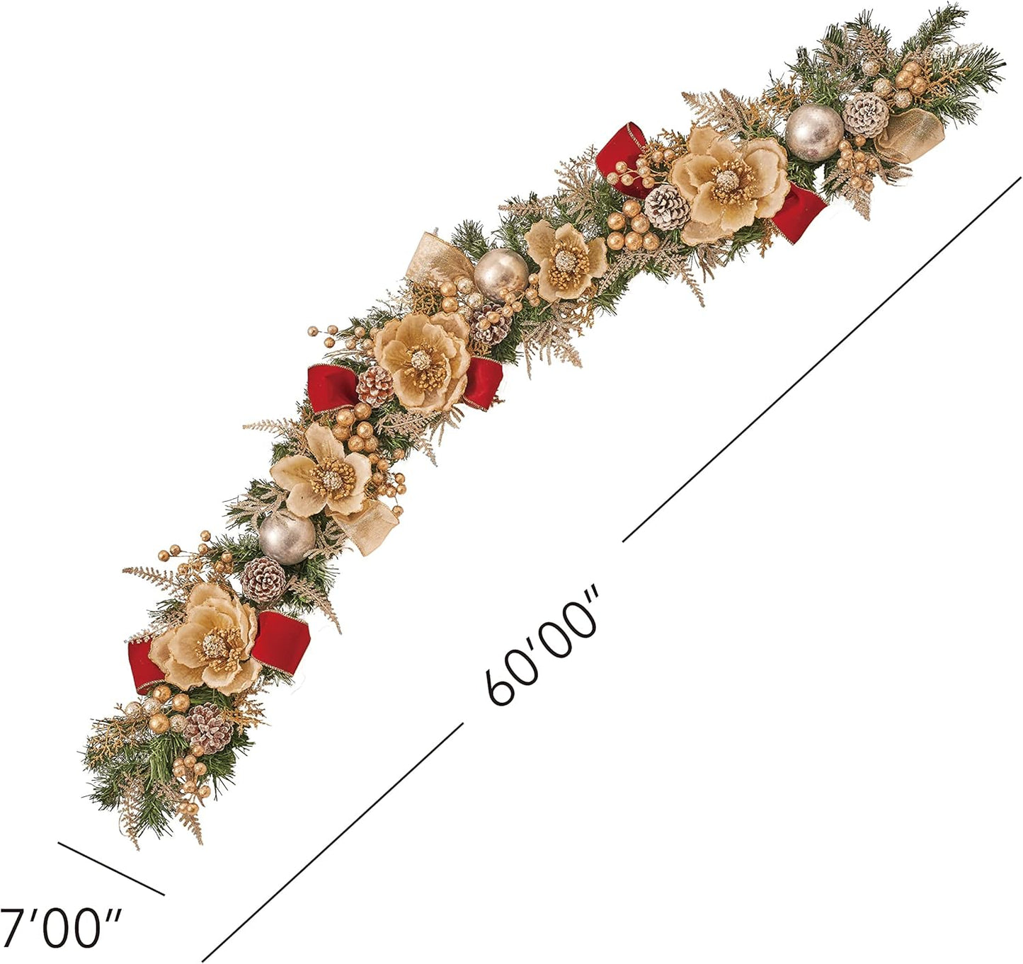 5ft Handcrafted Premium Christmas Garland Glittery Glam Magnolia - Unlit, Artificial for Stairs Railing, Banister, Staircase, Fireplace HOLIDAY TREE