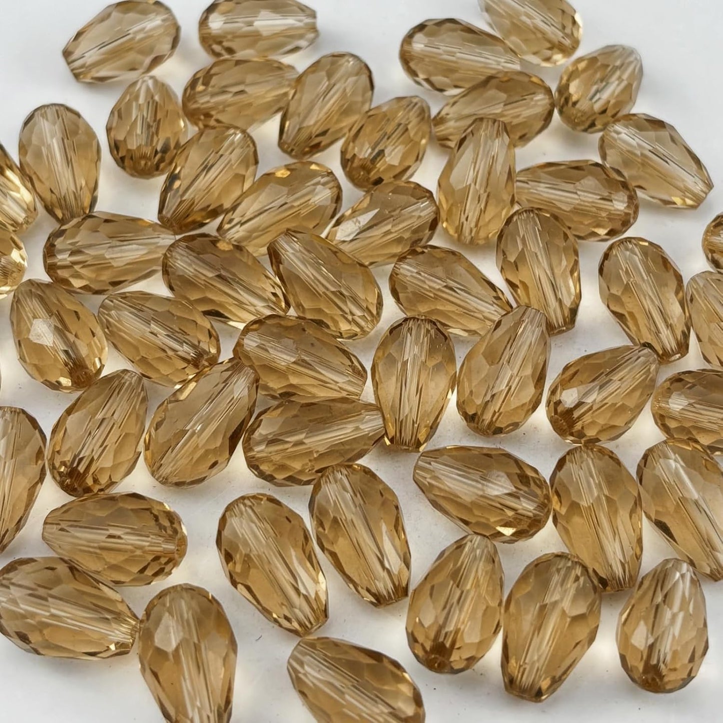 130pcs 6x8mm Teardrop Crystal Glass Beads for Jewelry Making, Faceted Vertical Hole Teardrop Glass Spacer Beads for Wind Chimes Bracelet Earring Necklace DIY Craft(Champagne)