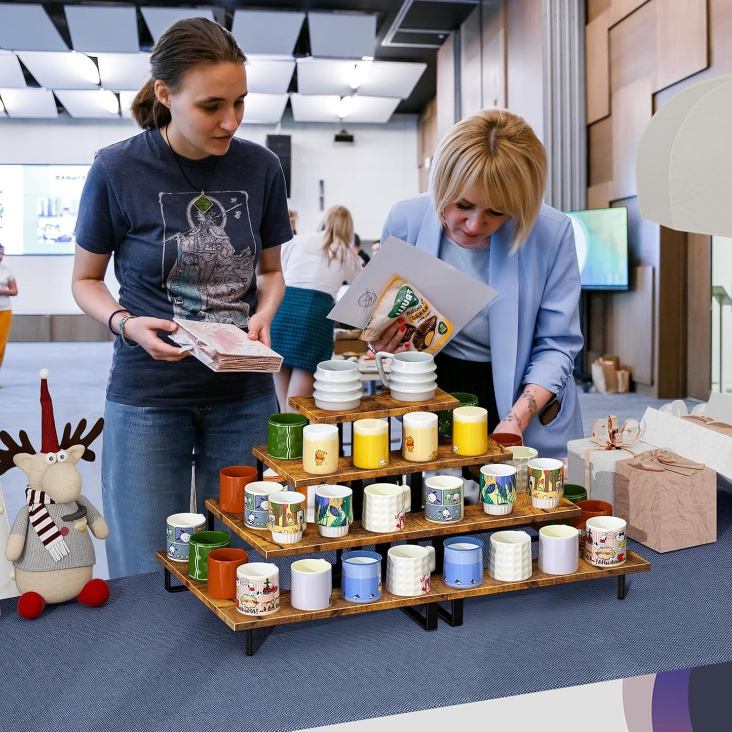ELITEROO Wooden Cupcake Stand, Tiered Cupcake Display Tower Stand for 24 Cupcakes, Dessert Table Display Set, Buffet Risers Food Stands for Display Party Baby Shower, Rustic Brown Right Angle Corner