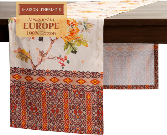 Maison d' Hermine Table Runner 100% Cotton Single Layer Table Runners 72 inches Long for Thanksgiving Christmas Decorations Home Kitchen Dining Party Wedding (Kelim - Prairie, 14.5" x 72")