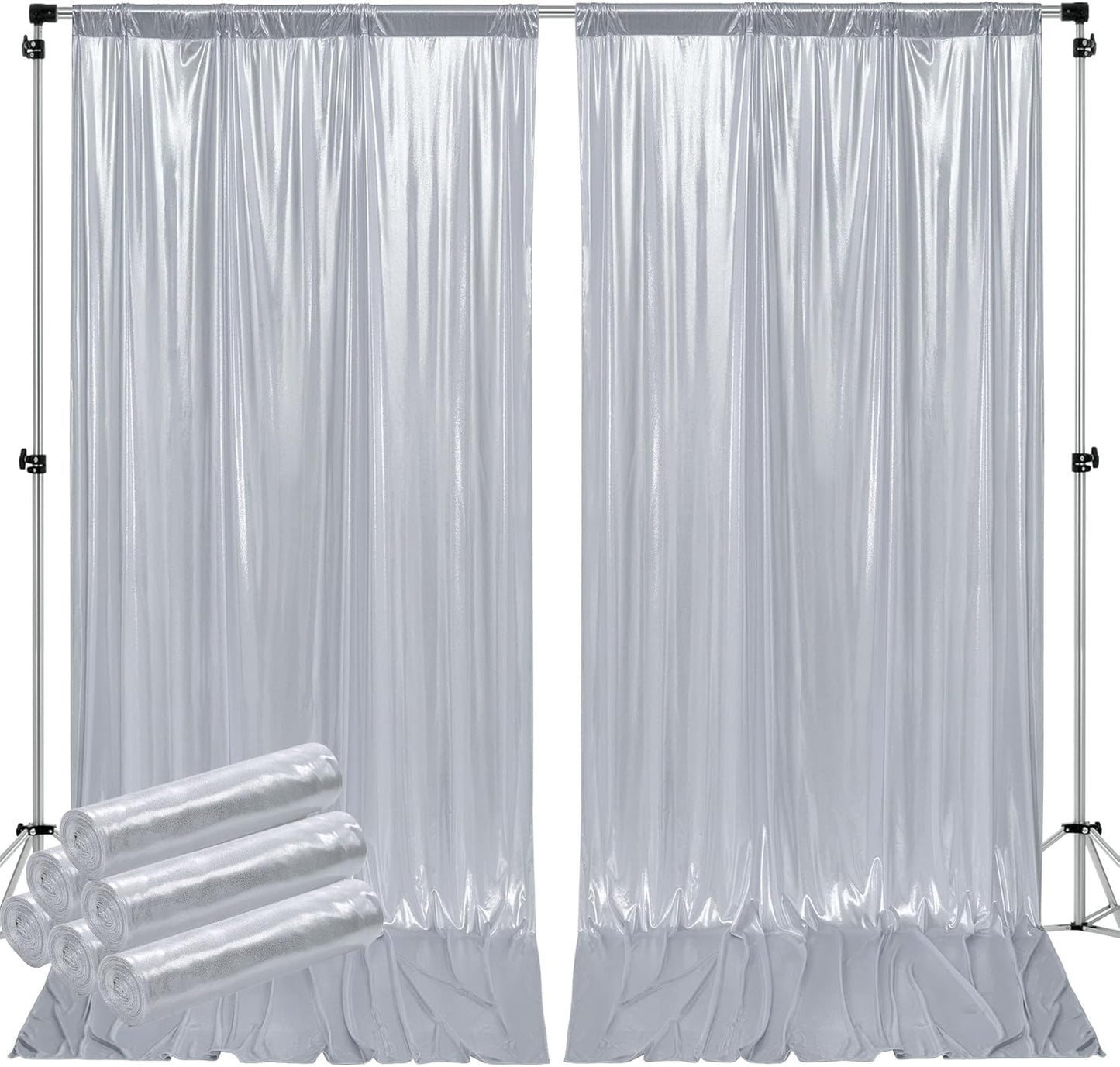 30ftx10ft Silver Sequin Backdrop Curtain for Parties, Wrinkle Free Glitter Photo Backdrop Drapes 6 Panels 5x10FT Back Drop Cloth Shimmer Fabric for Wedding Birthday Photography Background