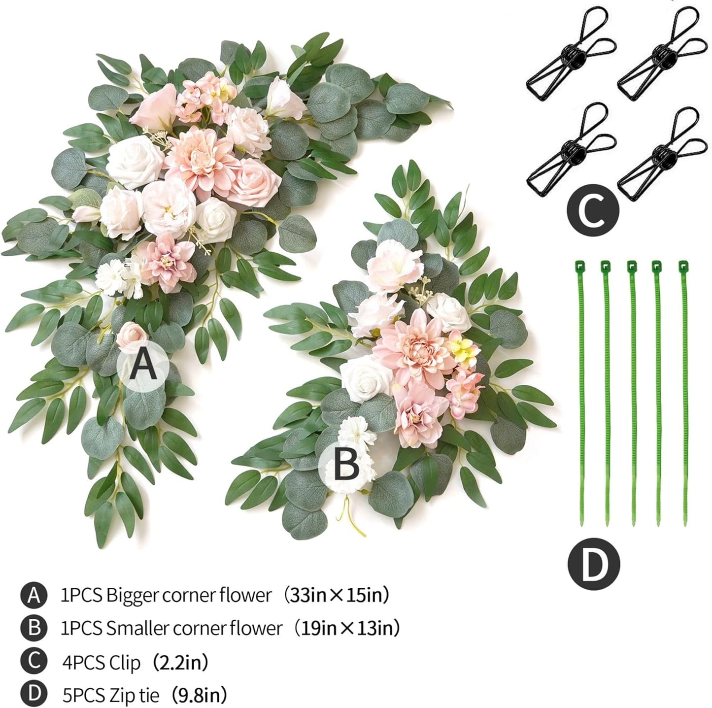 Wedding Sign Faux Flower Swag (Pack of 2) for Ceremony Party Reception Entrance Floral Decor Wall Easel Stand for Wedding Poster Welcome Sign (Pink)