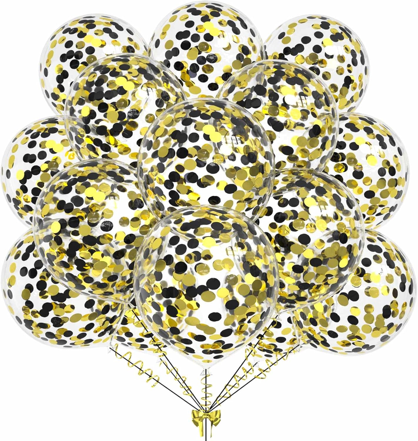 50pcs Gold Black Foil Confetti Balloons,12 inch Latex Balloon with Gold Black Confetti Inside for Birthday Family Party Graduation Decorations