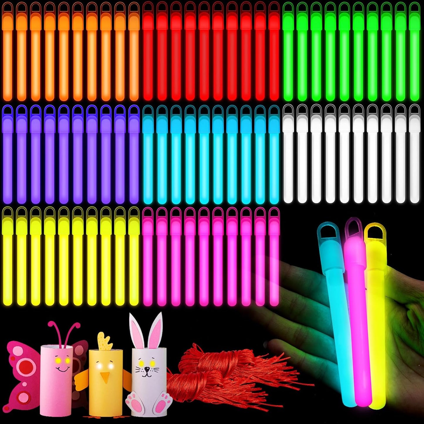 Lewtemi 4" or 6" 100 Pack Bright Glow Sticks Bulk, Glow in The Dark Party Supplies Birthday and Holidays Party Favors