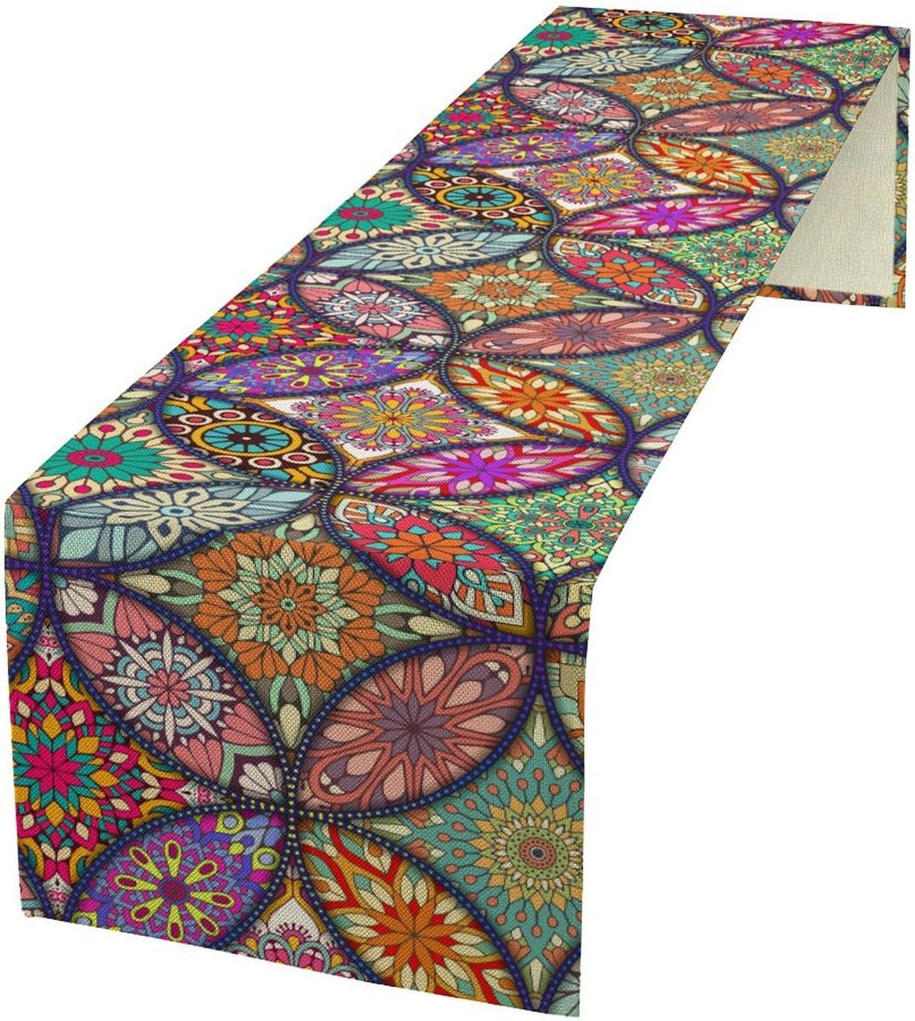 Boho Floral Table Runner,Colorful Flower Retro Bohemian Table Cloth Kitchen Dining Table Home Party Decoration 13x60 Inch