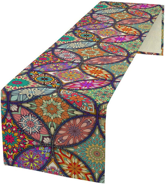 Boho Floral Table Runner,Colorful Flower Retro Bohemian Table Cloth Kitchen Dining Table Home Party Decoration 13x72 Inch