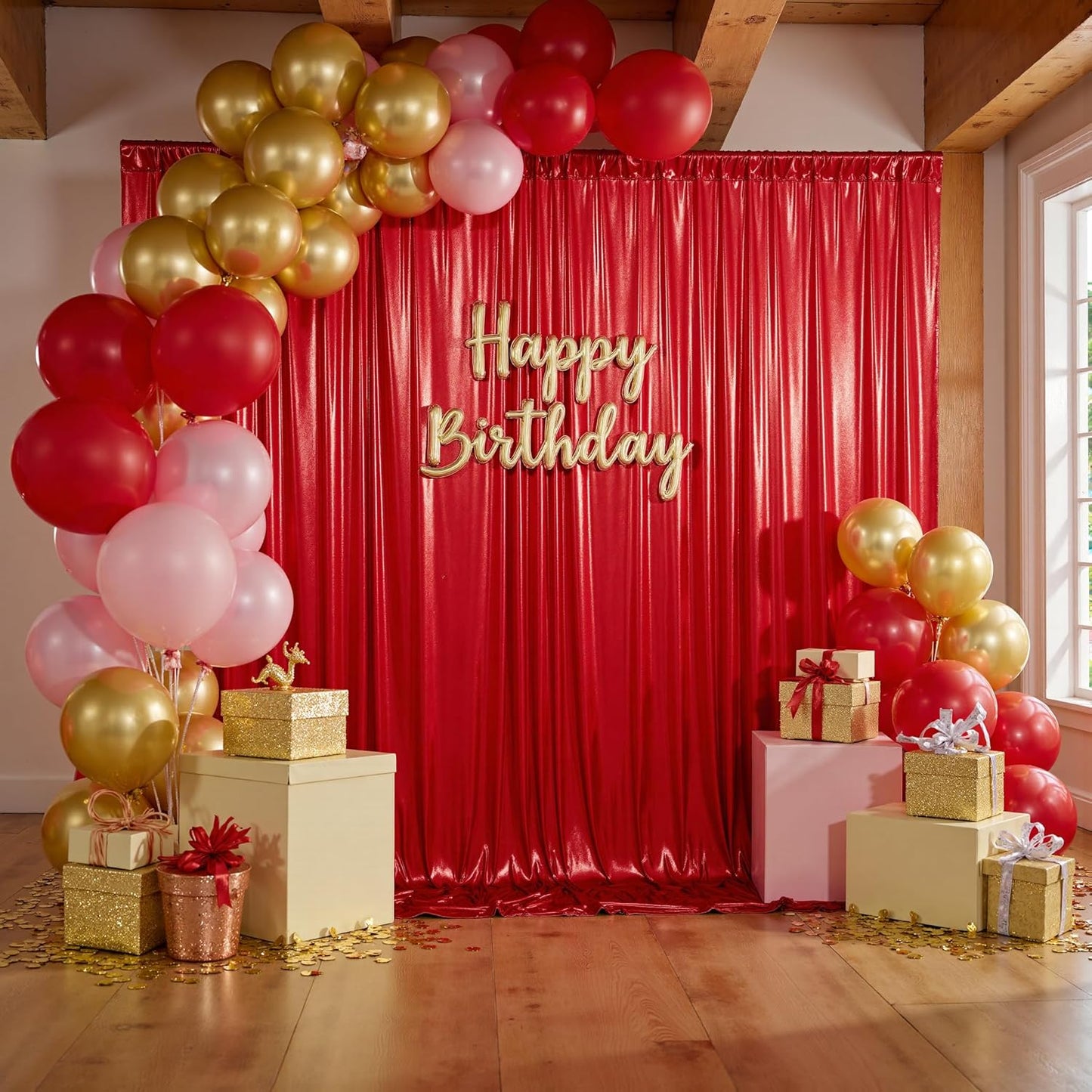 10x10ft Thick Red Glitter Backdrop Curtain Panels for Parties, Wrinkle Free Sequin Sparking Photo Backdrop Drapes, 2 Panels 5x10ft Shimmer Back Drop Cloth for Wedding Birthday Photography