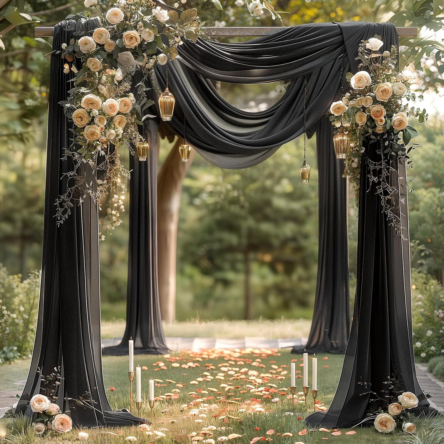Black Wedding Arch Draping Fabric 2 Panels 30'' x 20FT Black Drapes Sheer Fabric Backdrop Arch Draping Fabrics for Wedding Ceremony Birthday Party Bridal Shower Decoration