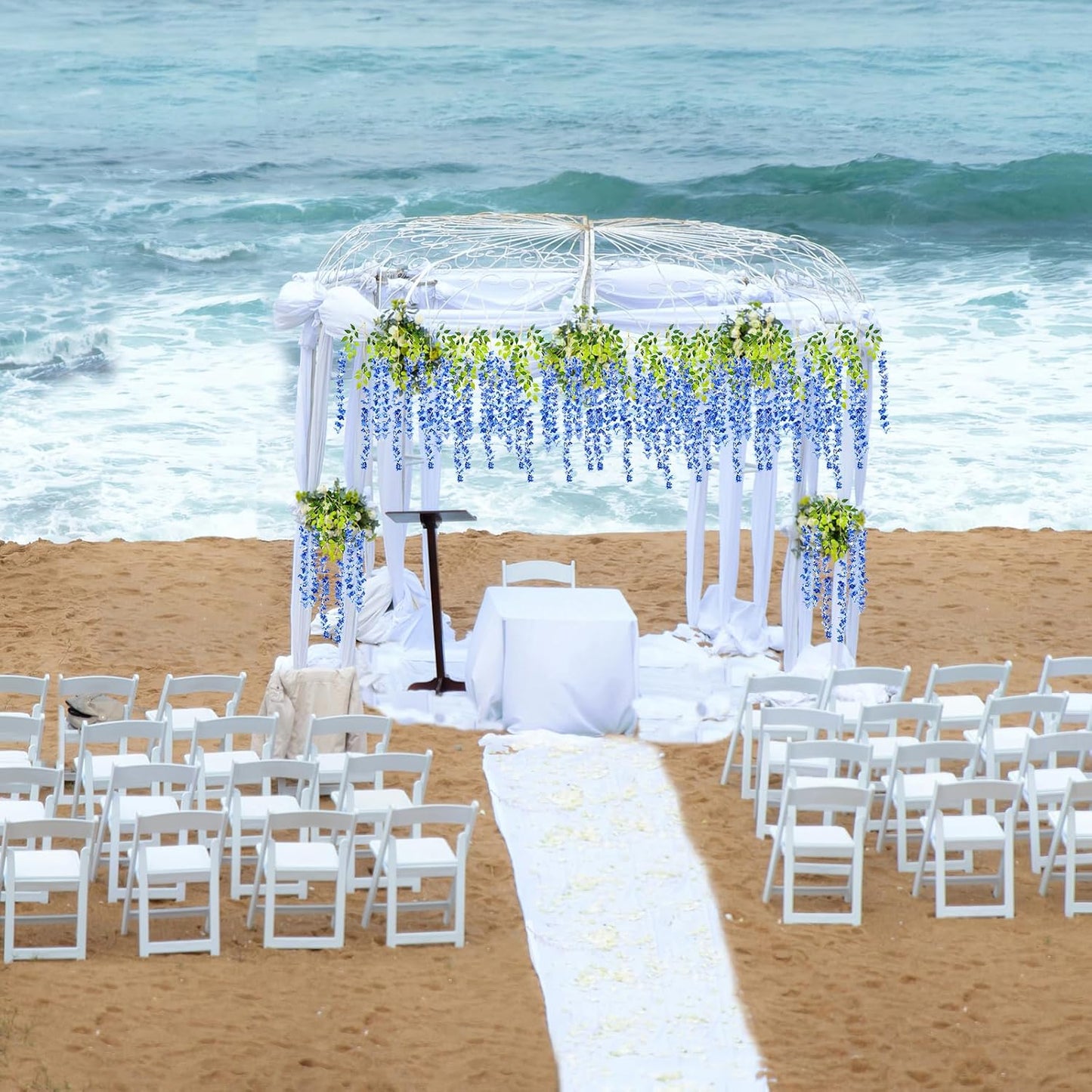 12 Pack Royal Blue Wisteria Hanging Flowers Garland, 3.77 Feet Artificial Flower Vines, Fake Wisteria, Artificial Vines Hanging Garland for Backdrop Outdoor Yard Garden Decor