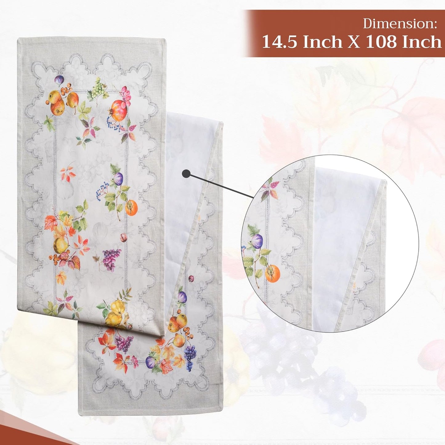 Maison d' Hermine Table Runner 100% Cotton Single Layer Table Runners 108 inches Long for Thanksgiving Christmas Decorations Home Kitchen Dining Party Wedding (Fruit D'Hiver, 14.5" x 108")