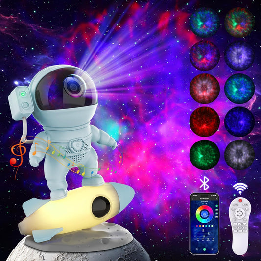 Astronaut Galaxy Projector, Star Projector Rocket Night Light for Kids Room, 360° Adjustable Magnetic Head, Bluetooth Speaker, Timer, White Noise with Remote APP Button Control Idea for Gift
