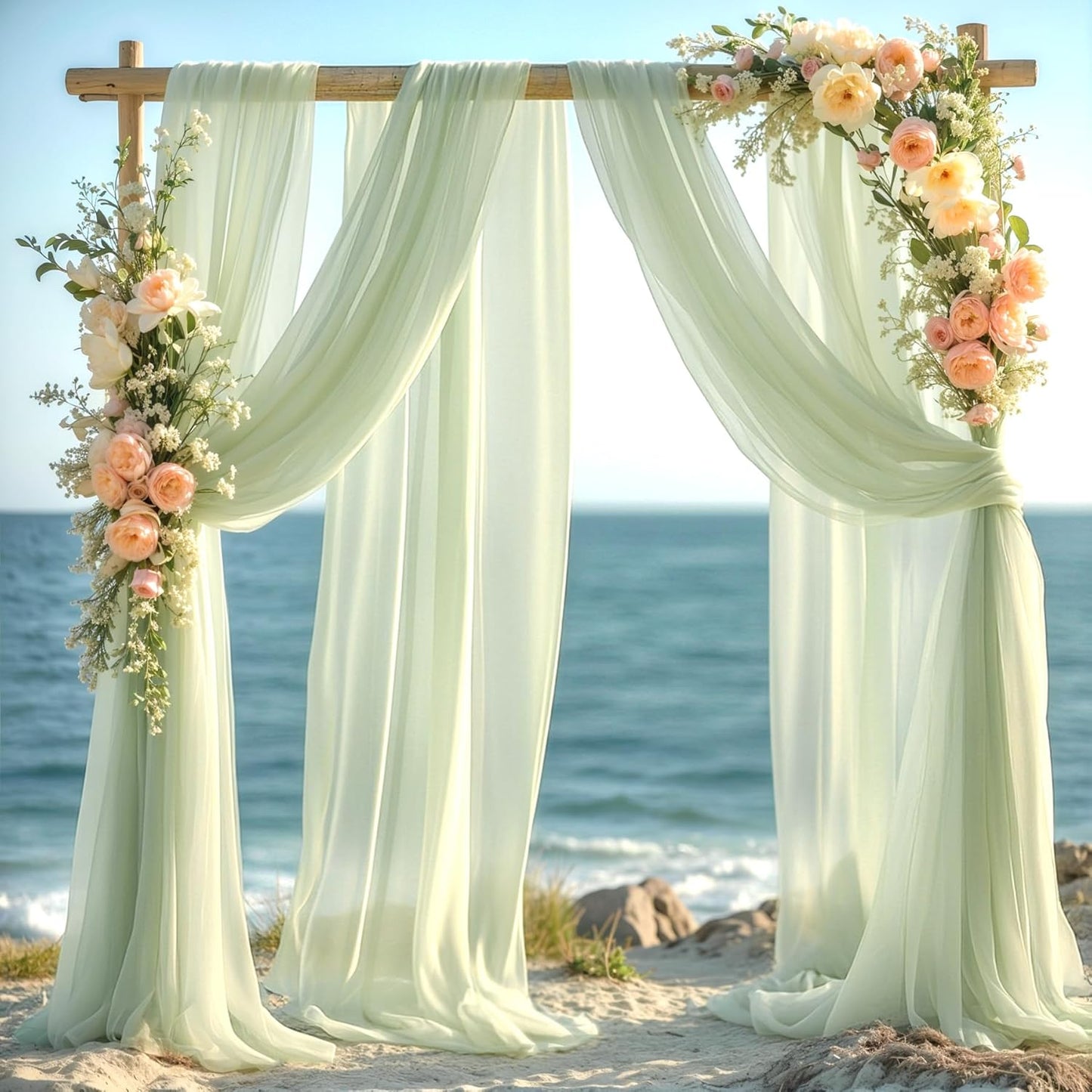 Wedding Arch Draping Fabric 2 Panels 19FT Sage Green Arch Drapes Sheer Backdrop Curtain for Wedding Ceremony Party Ceiling Decorations