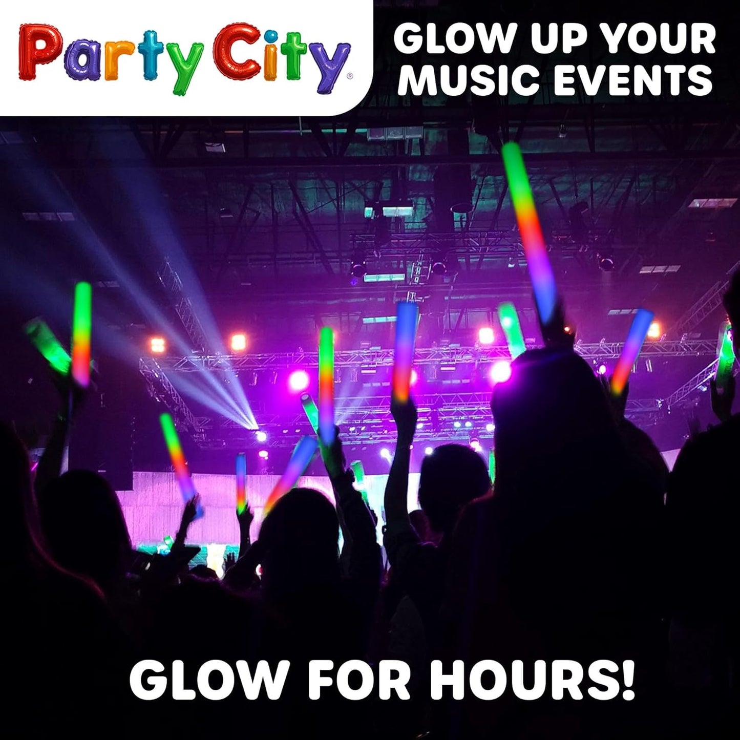 Party City 48pk LED Foam Glow Sticks 14”- Glow in the Dark Party Supplies Favors, Colorful Flashing Wand with 3 Modes, Foam Light Up Sticks Bulk Party Pack for Wedding, Birthday, Concert, Halloween