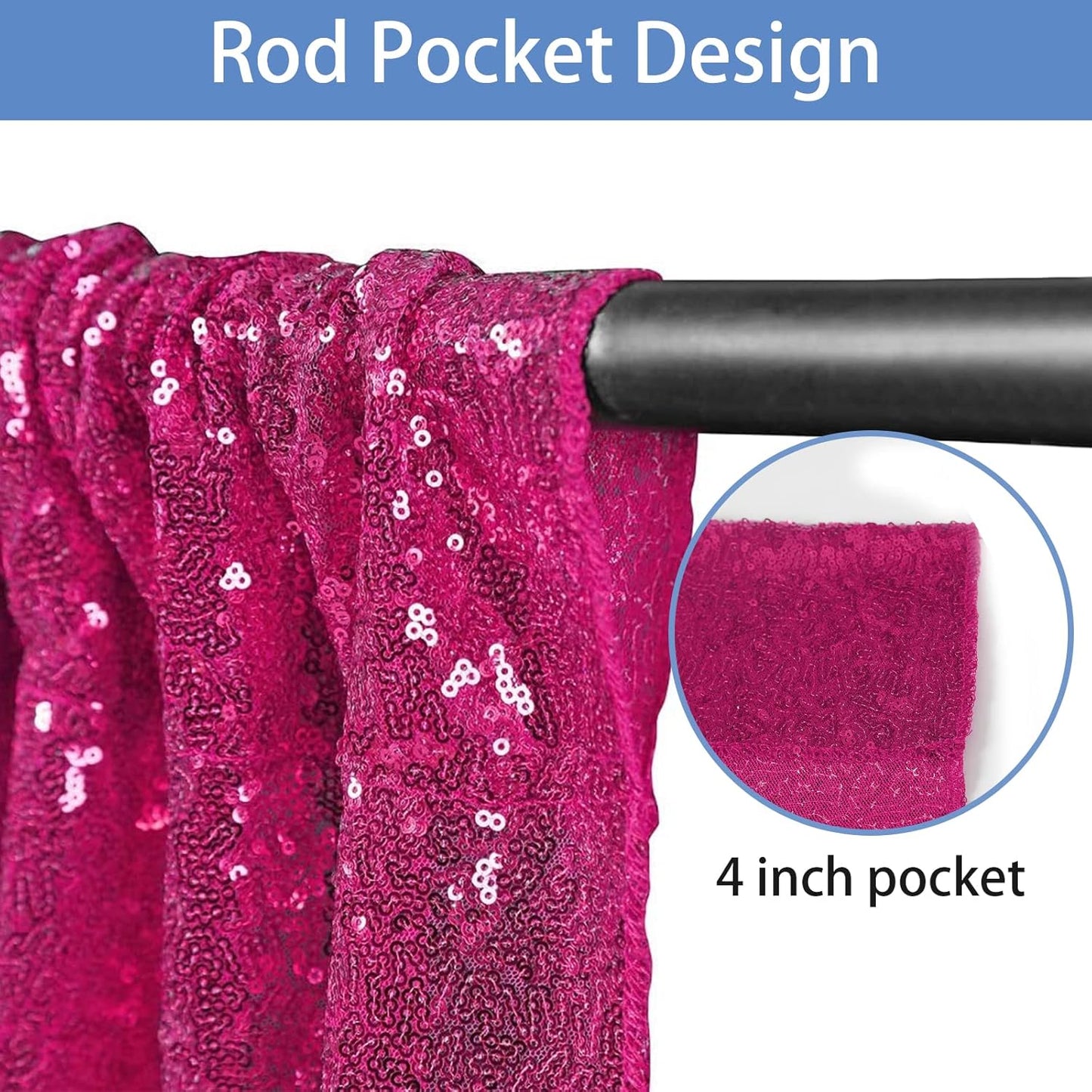 Hahuho Fuchsia Sequin Backdrop Curtain, 4PCS 2FTx8FT Glitter Backdrop Curtain for Parties, Christmas, Wedding, Party Decoration（4 Panels, 2FT x 8FT, Fuchsia