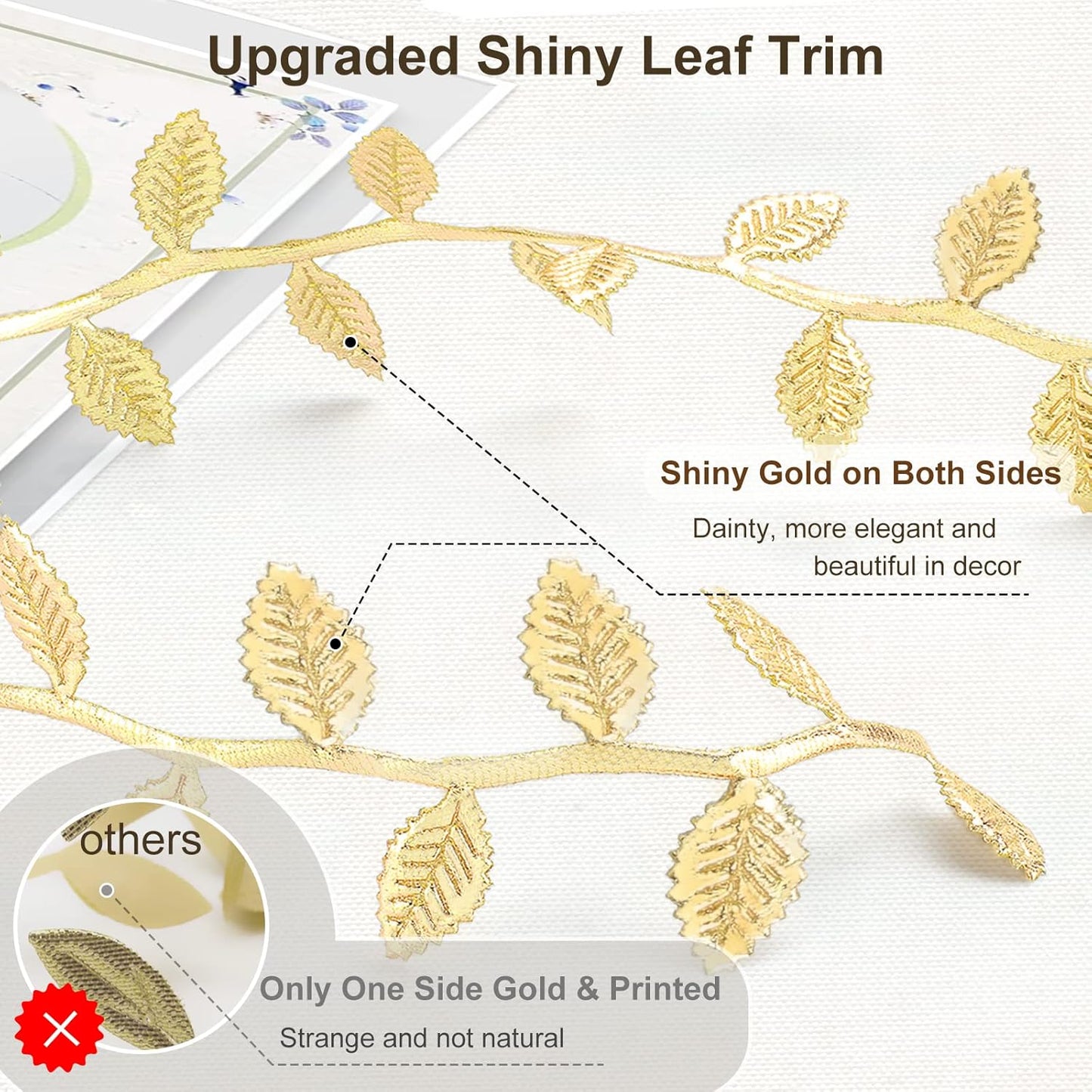 Naidiler Gold Leaf Ribbon, 20 Yards Artificial Gold Leaf Trim for DIY Crafts, Wrapping, Wedding Cake Baby Shower Party Wreath Garland Hair & Clothes Home Décor