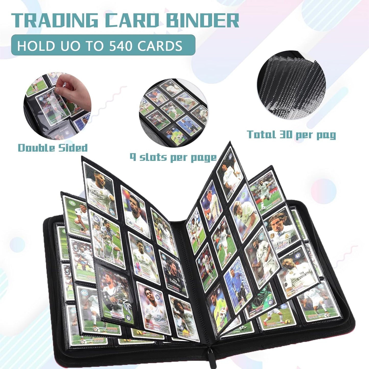 9 Pocket Card Binder,540 Pocket Trading Card Binders,Loading Pocket Collectible Card Album for MTG, TCG, Sport Card, Game Cards Green