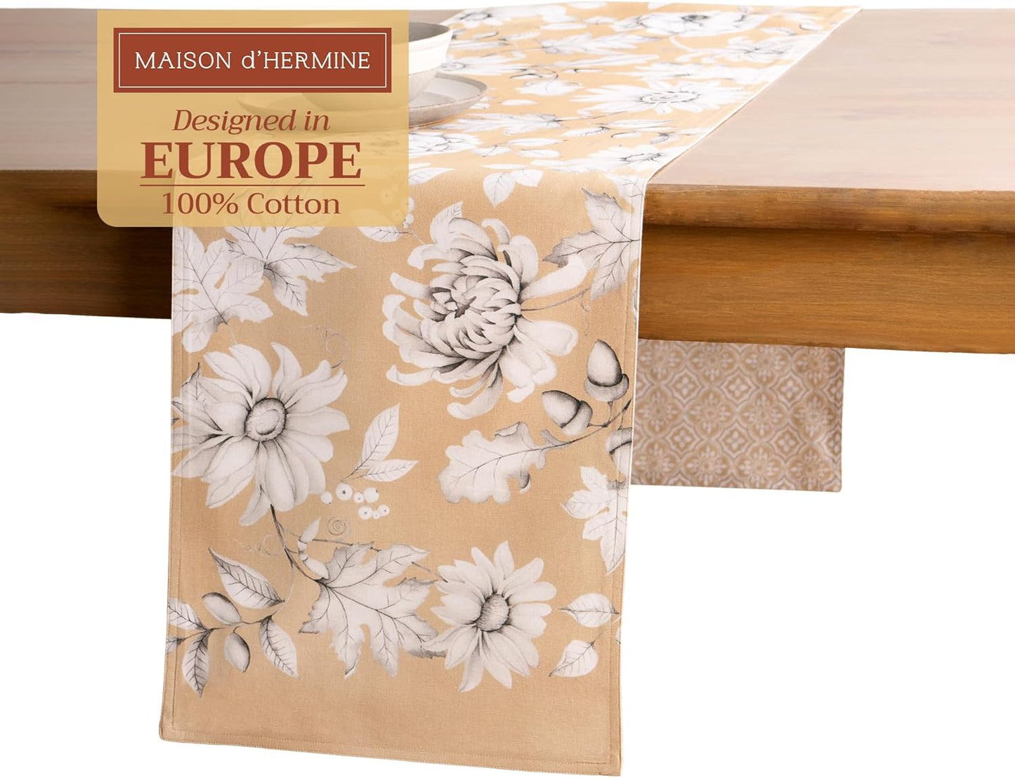 Maison d' Hermine Table Runner 100% Cotton Double Layer Table Runners 72 inches Long for Thanksgiving Christmas Decorations Home Kitchen Dining Party Wedding (Pretty Autumn, 14.5" x 72")