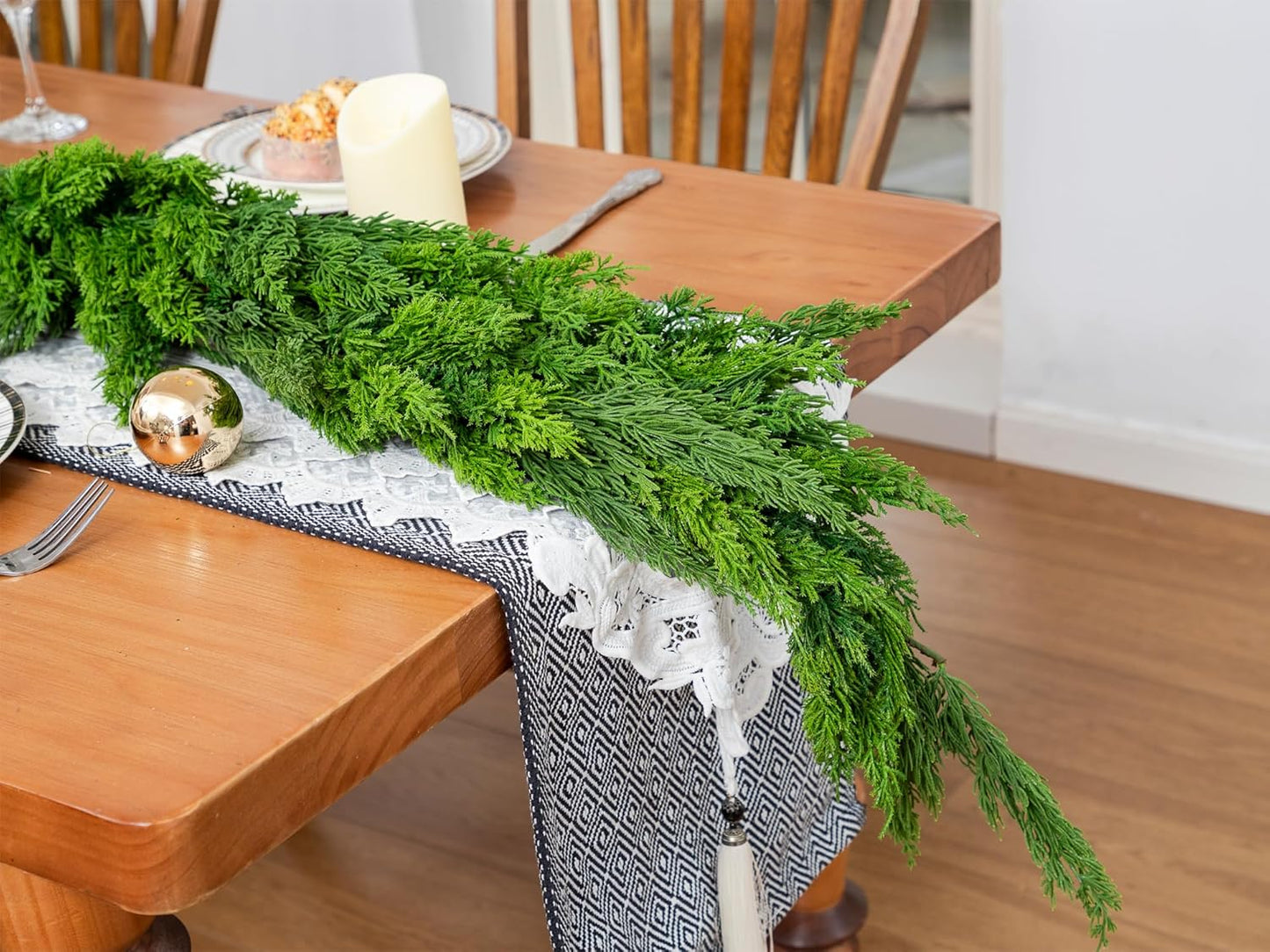 6FT Christmas Garland Cypress Garland Artificial Pine Garland Realistic for Mantle Stairs Table Wall Front Door Indoor Outdoor Christmas Xmas Decor Home Party Decorations