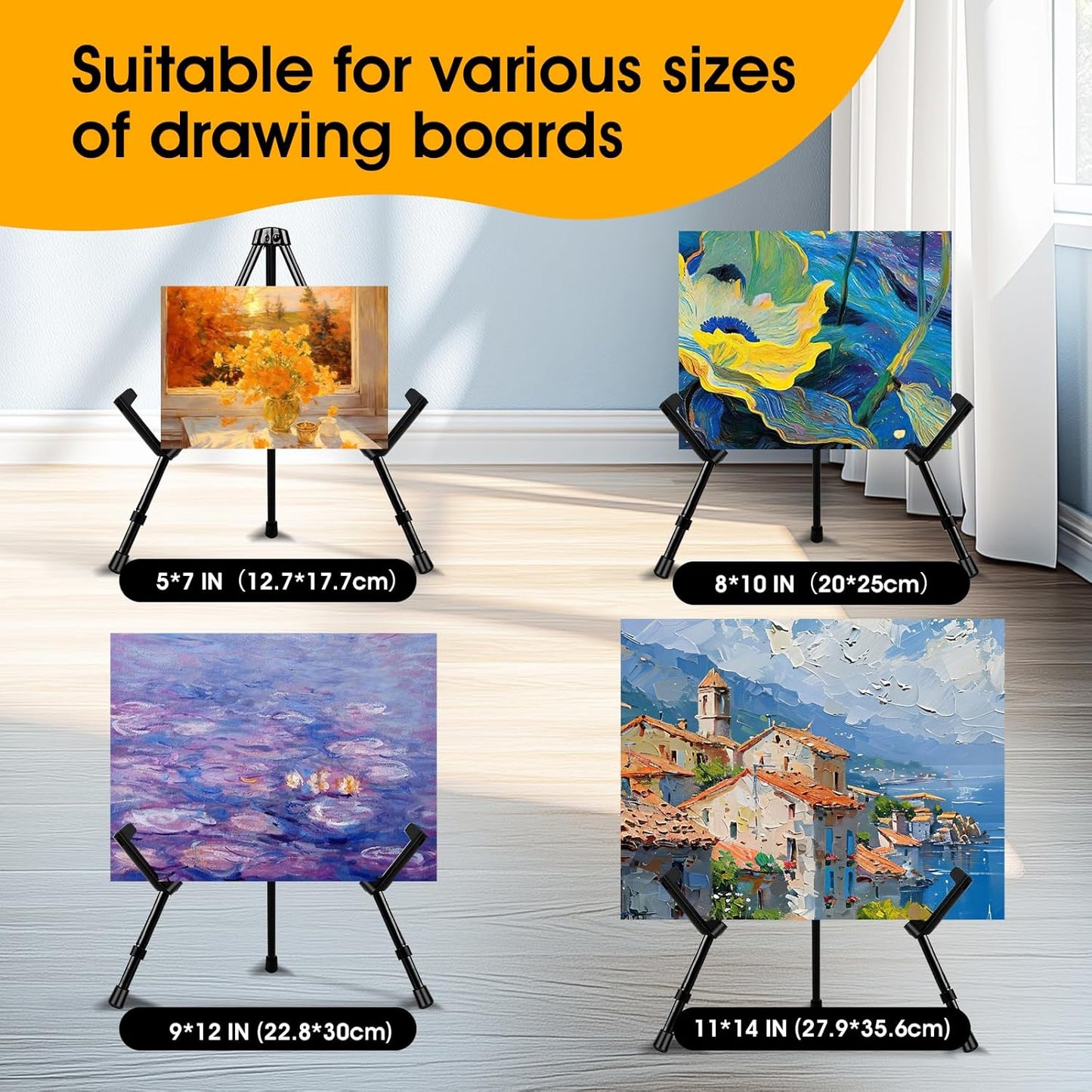 AROIC 3 Pack 14'' Tabletop Easels, Black Steel Table Top Easels for Display, Adjustable Portable Table Top Easel for Paintings, Signs, Posters,Frame Pictures(with 3 Bags)