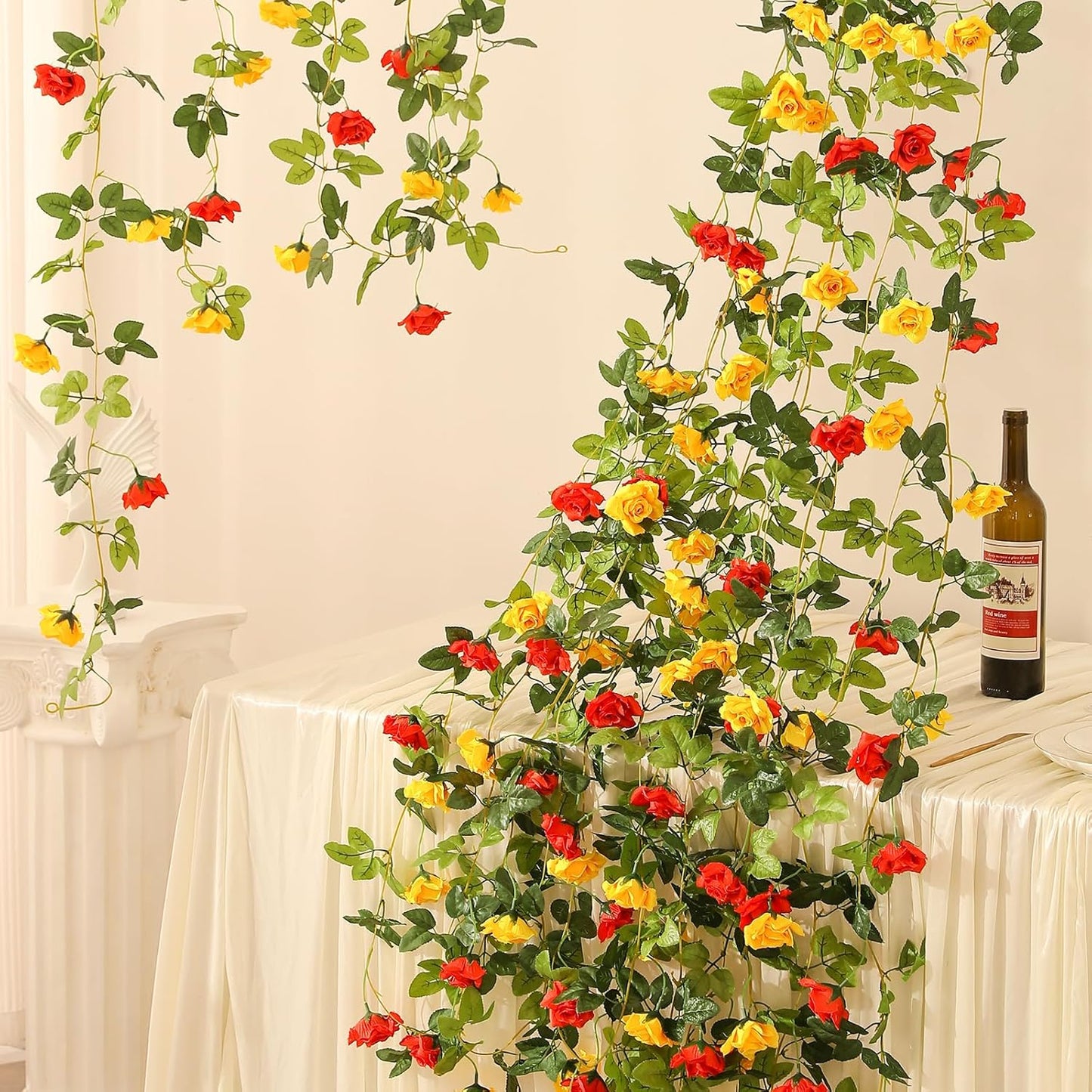 Floweroyal 6 Pack Artificial Flower Garlands 15.8FT Fake Rose Vines Silk Flowers Hanging Rose Ivy for Wedding Arch Party Home Garden Wall Decor (Orange Yellow)