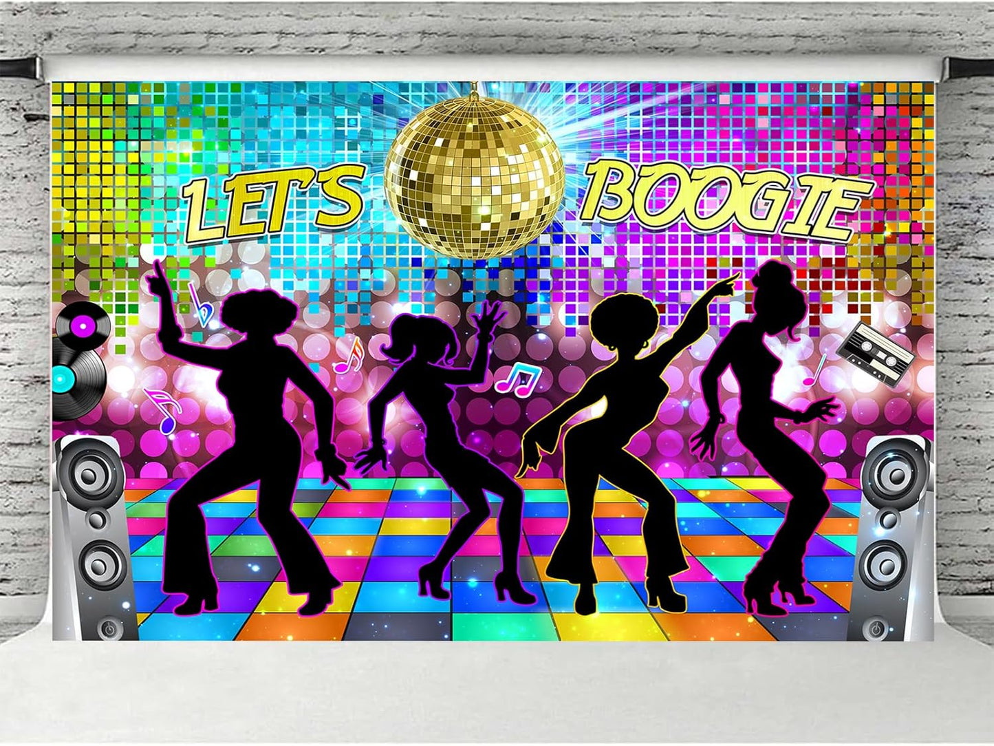 Dance Party Backdrop Retro 80s 90s Theme Stage Dance Ball Music Birthday Party Decoration DJ Photography Background 10 x 8 ft for Baby Shower Picture Photo Shoot Polyester Fabric, Multi