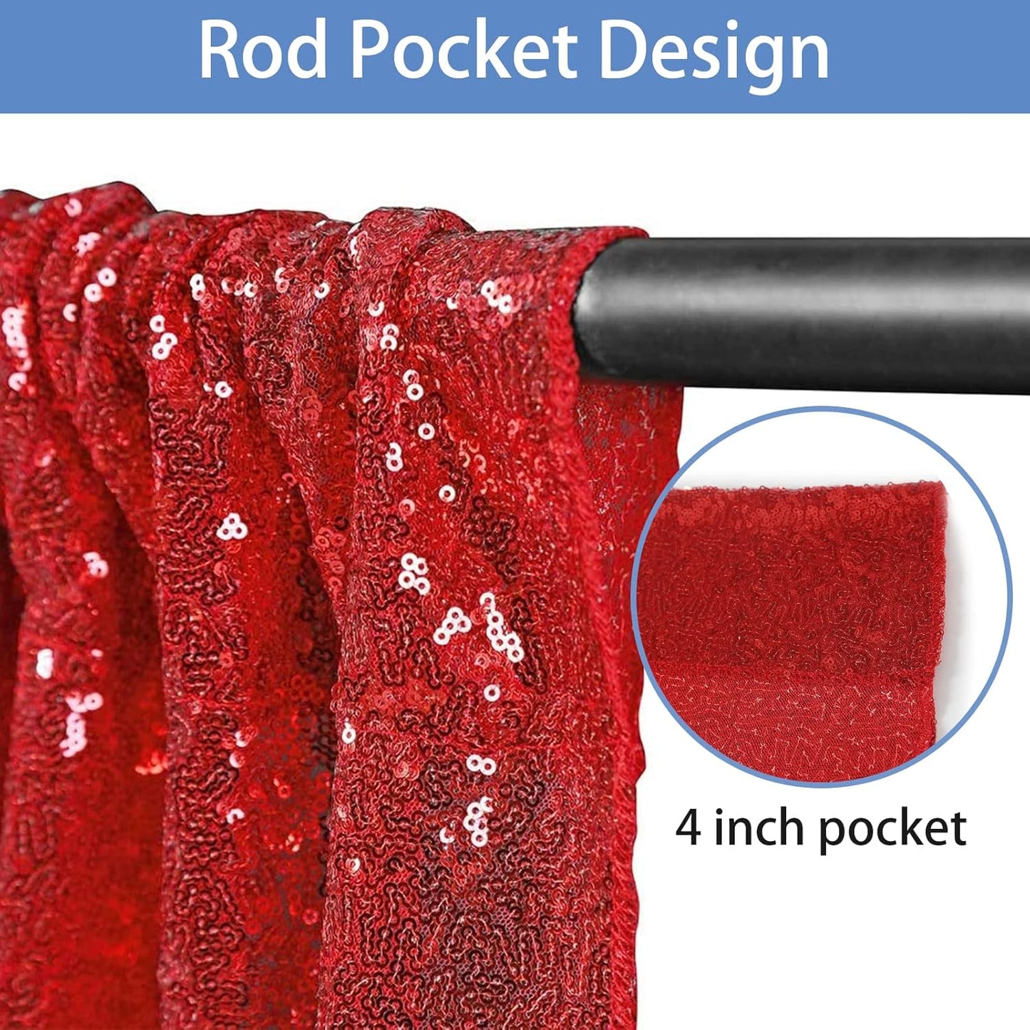 Hahuho Red Sequin Backdrop Curtain, 4PCS 2FTx8FT Glitter Backdrop Curtain for Parties, Christmas, Wedding, Party Decoration（4 Panels, 2FT x 8FT, Red