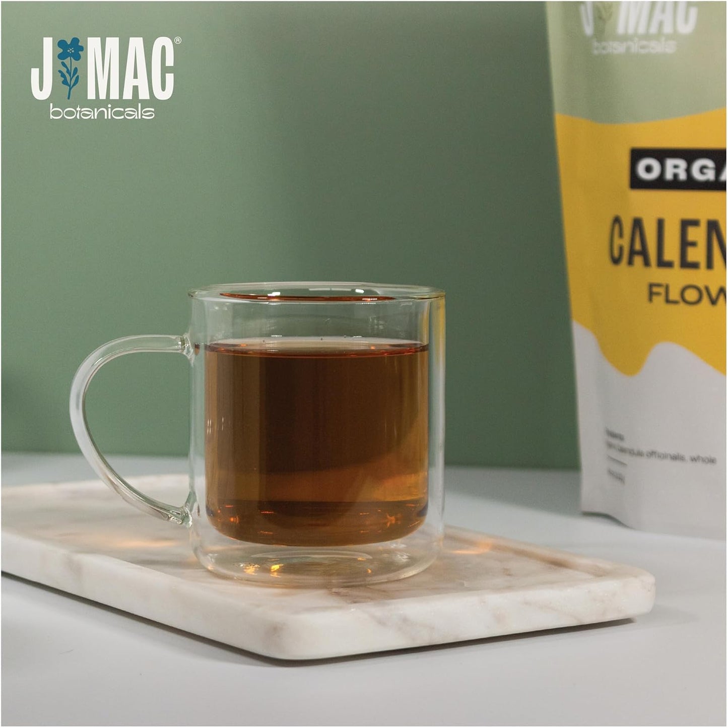 J Mac Botanicals, Organic Calendula Flower (4 ounce), whole dried flowers and petals, loose leaf tea, marigold flower, USDA Certified Organic. Great for loose leaf teas, cocktail bombs, salve