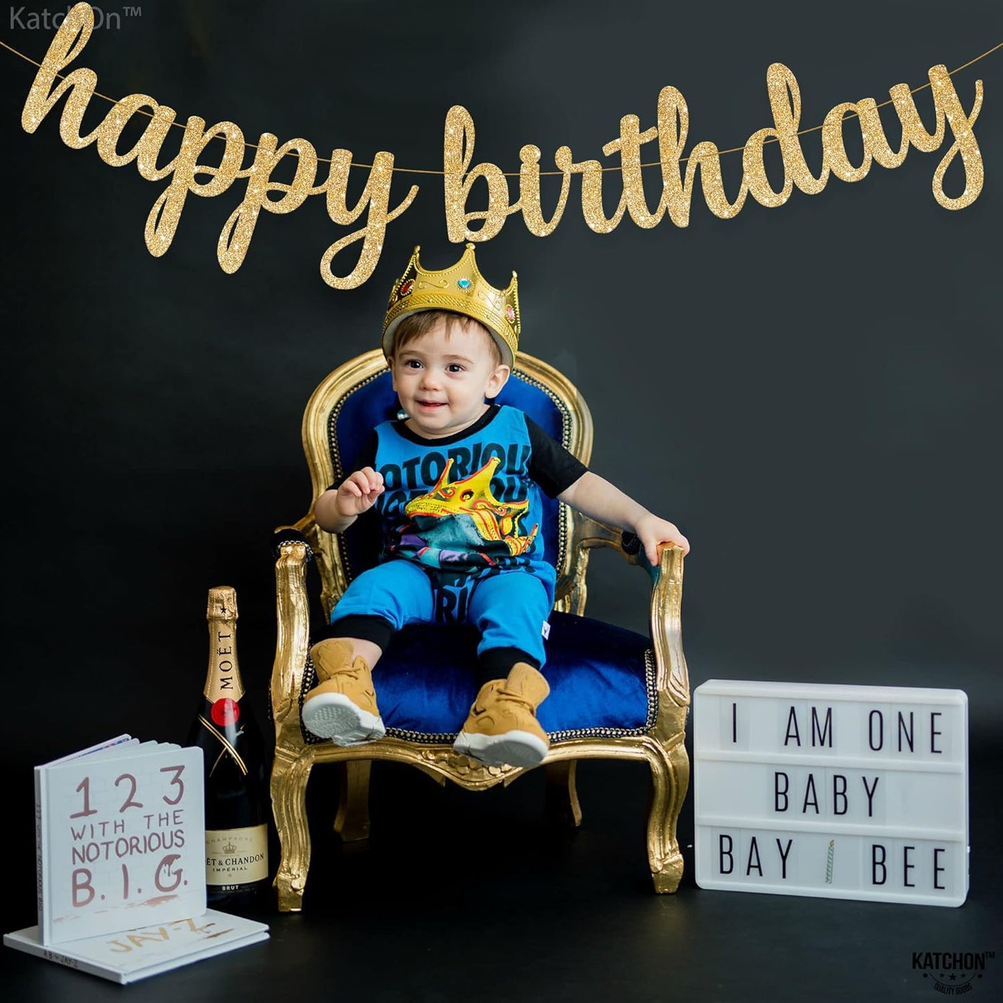 KatchOn, Glitter Cursive Gold Happy Birthday Banner - Pre-Strung, 10 Feet | Birthday Decorations for Women, Men, Boys and Girls | Hbd Banner Backdrop For Birthday Party Decorations | Gold Happy Birthday Sign