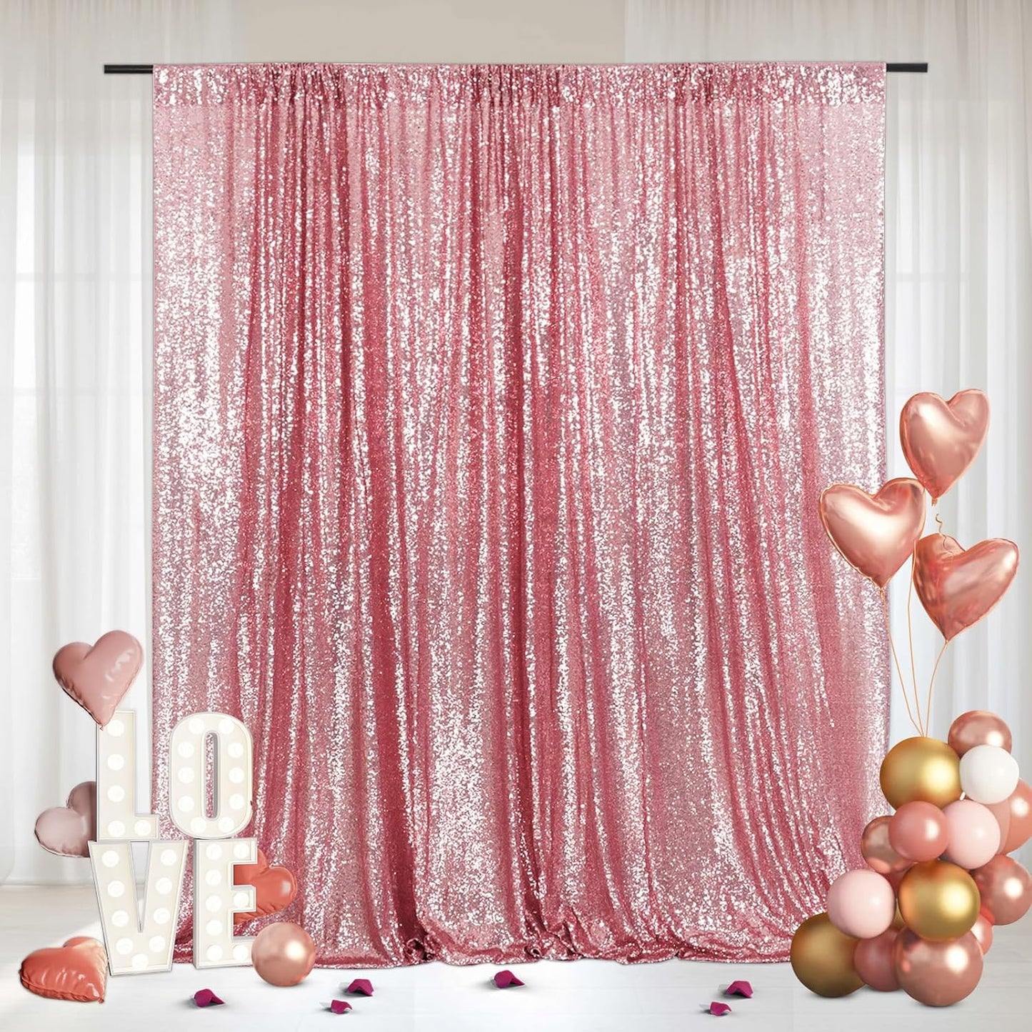 Eternal Beauty Fuchsia Pink Sequin Backdrop, 5x7 Ft Glitter Background Curtains for Shimmer Photography Party Wedding Birthday Back Drop Decor
