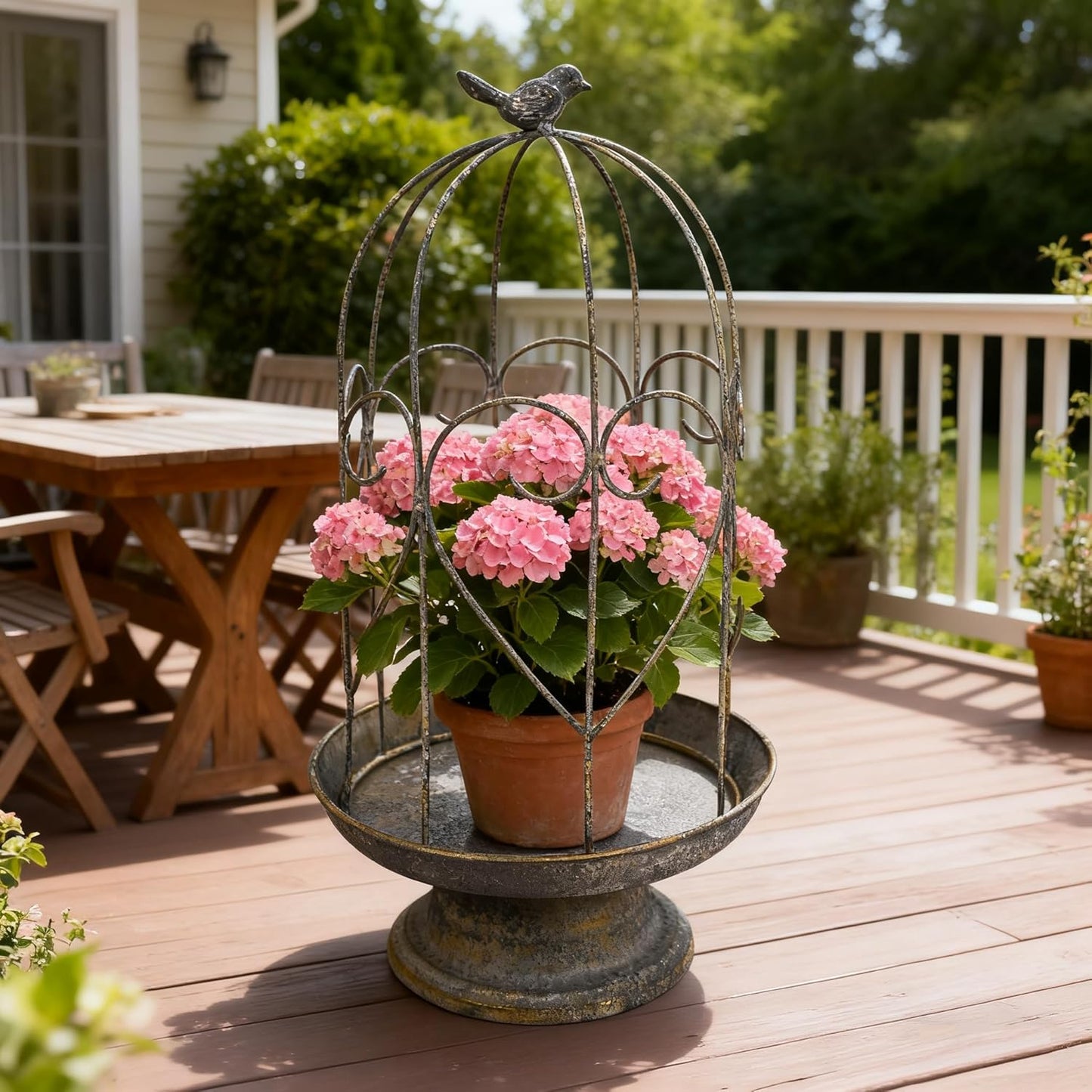 Rustic Farmhouse Metal Planter Holder Vintage Birdcage Candle Holder Distressed Deractive Flower Stand for Wedding Decor Party Centerpieces Garden Home Patio Outdoor Indoor Decor