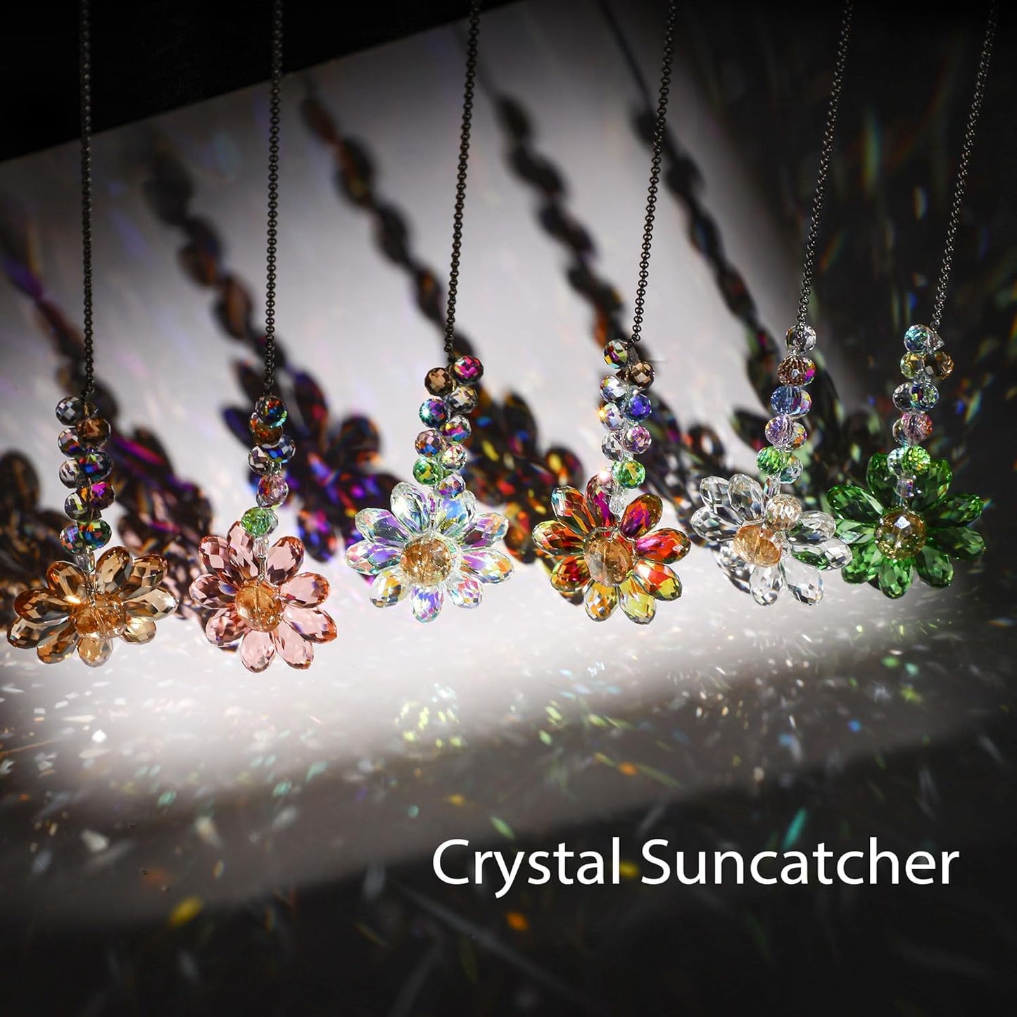 HDCRYSTALGIFTS 6PCS Crystal Sunflower Suncatchers Hanging Ornaments, Crystal Window Sun Catchers Rainbow Maker Light Catcher Indoor Outdoor Garden Decor Glass Christmas Ornaments