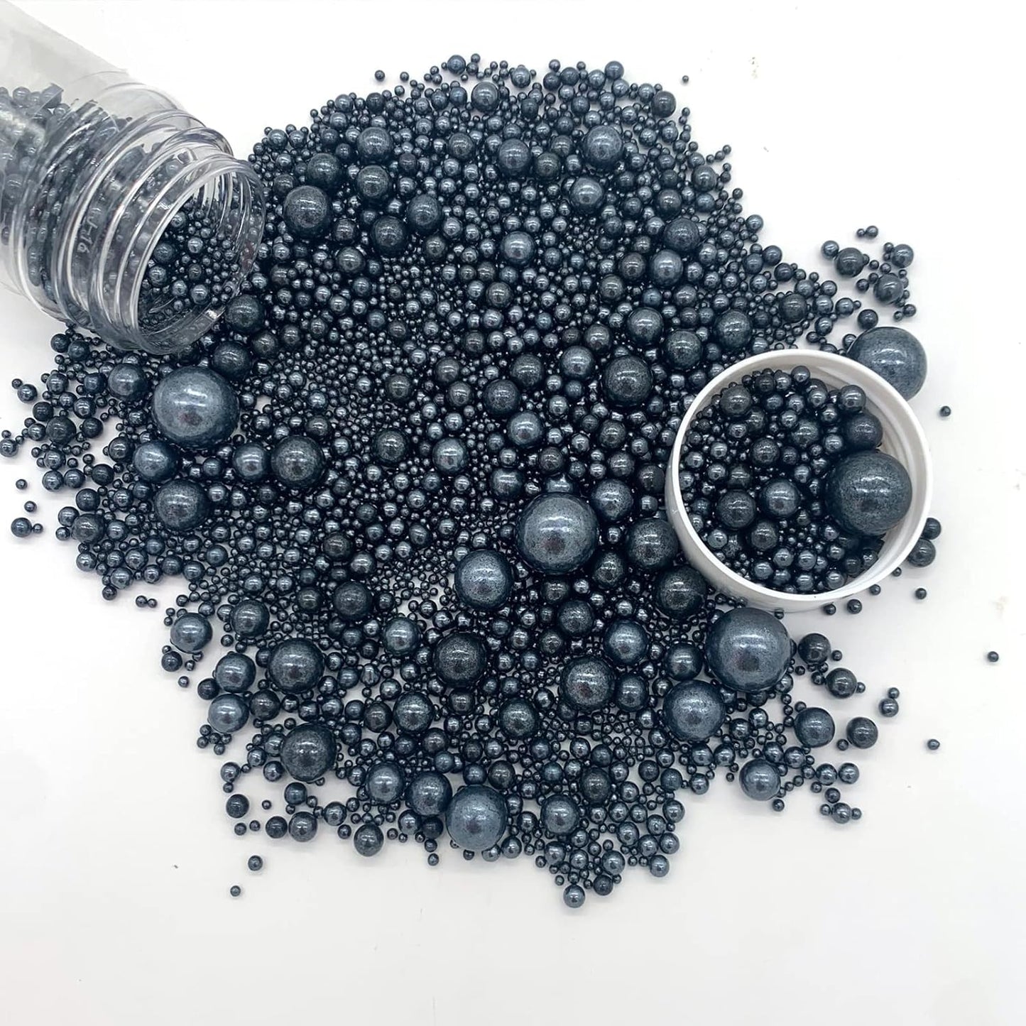 Weraru Edible Black Pearl Sugar Sprinkles Candy Mixing Size Baking Edible Cake Decorations Cupcake Toppers Cookie Decorating Celebrations Wedding Shower Party Chirstmas Supplies 130g/ 4.58oz