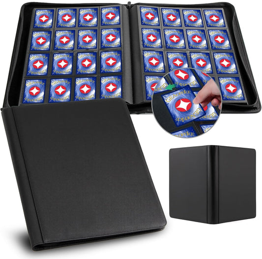 Premium Card Binder 16 Pocket, GEAoffice PU Cover Trading Card binder for 1000+ Cards, Sturdy Card Collection Album, Card Holder Folders for YuGiOh, MTG, TCG, Game Cards & Sports Cards, Black