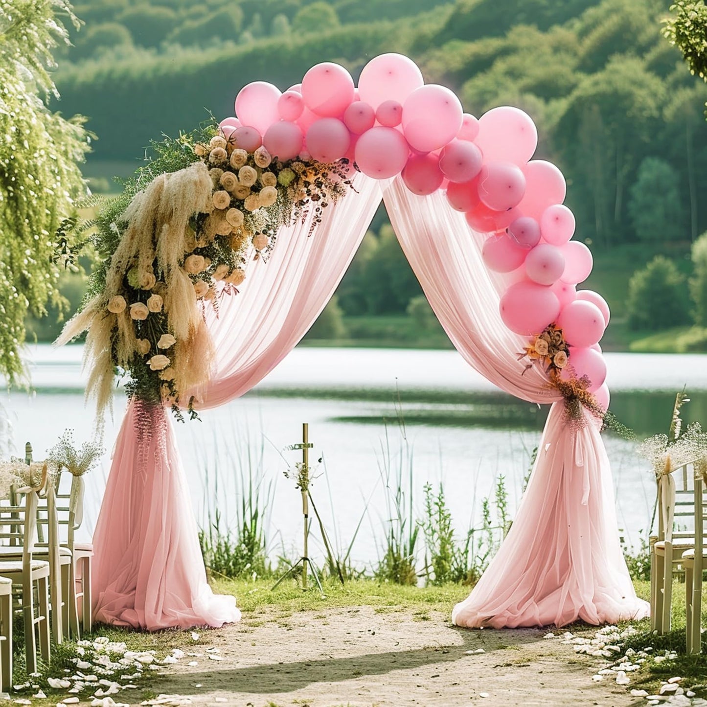 Wokceer Blush Wedding Arch Draping Fabric Backdrop 3 Panels 28.7" X 20FT Sheer Drapes Fabric for Wedding Arbor Ceremony Party