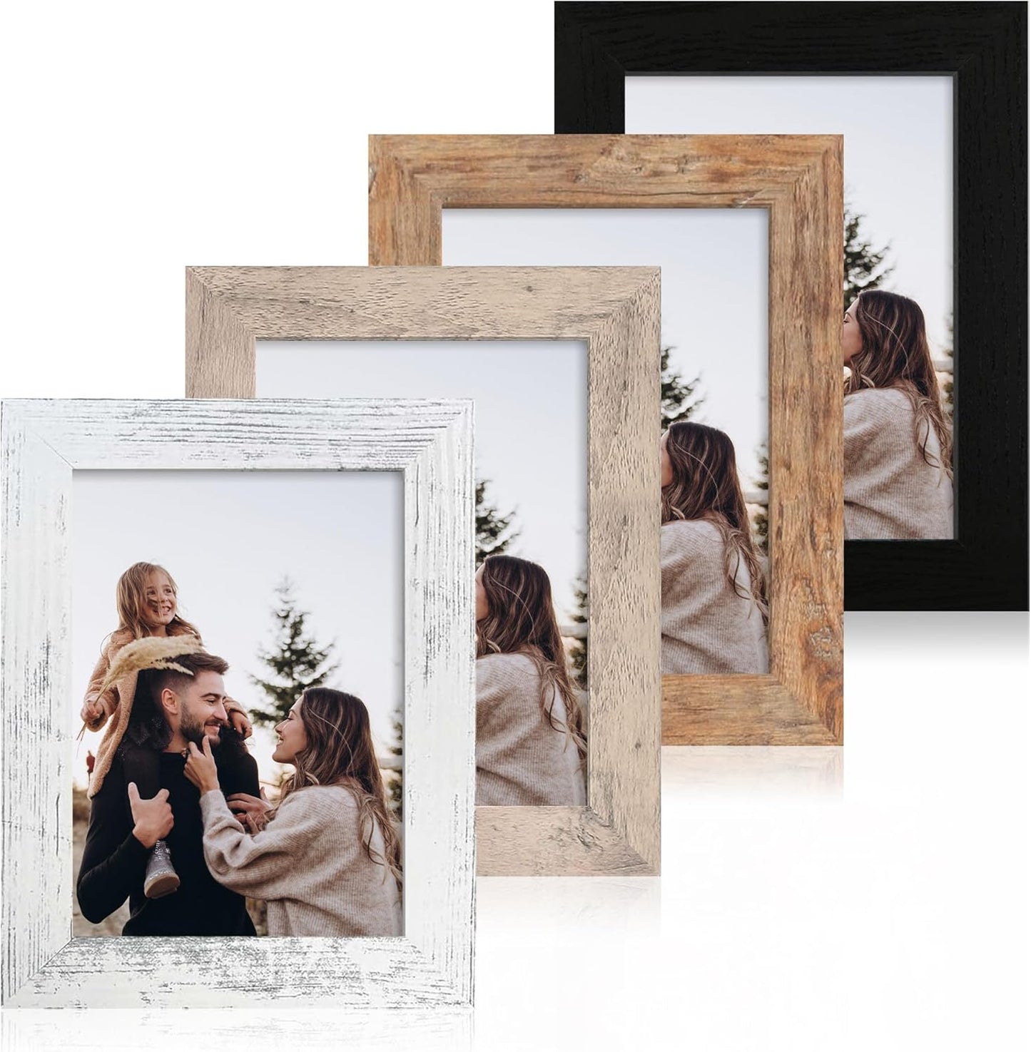 5x7 Picture Frame Set of 4 with High Definition Real Glass, Mixed Color Wood Photo Frames for Desktop Display and Wall Mounting