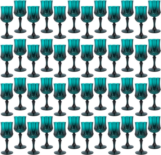 Plastic Wine Glasses，Plastic Goblets Vintage Style Cordial Drinking Glasses for Wedding Reception, Christmas Grand Event Party Supplies (48, Green)