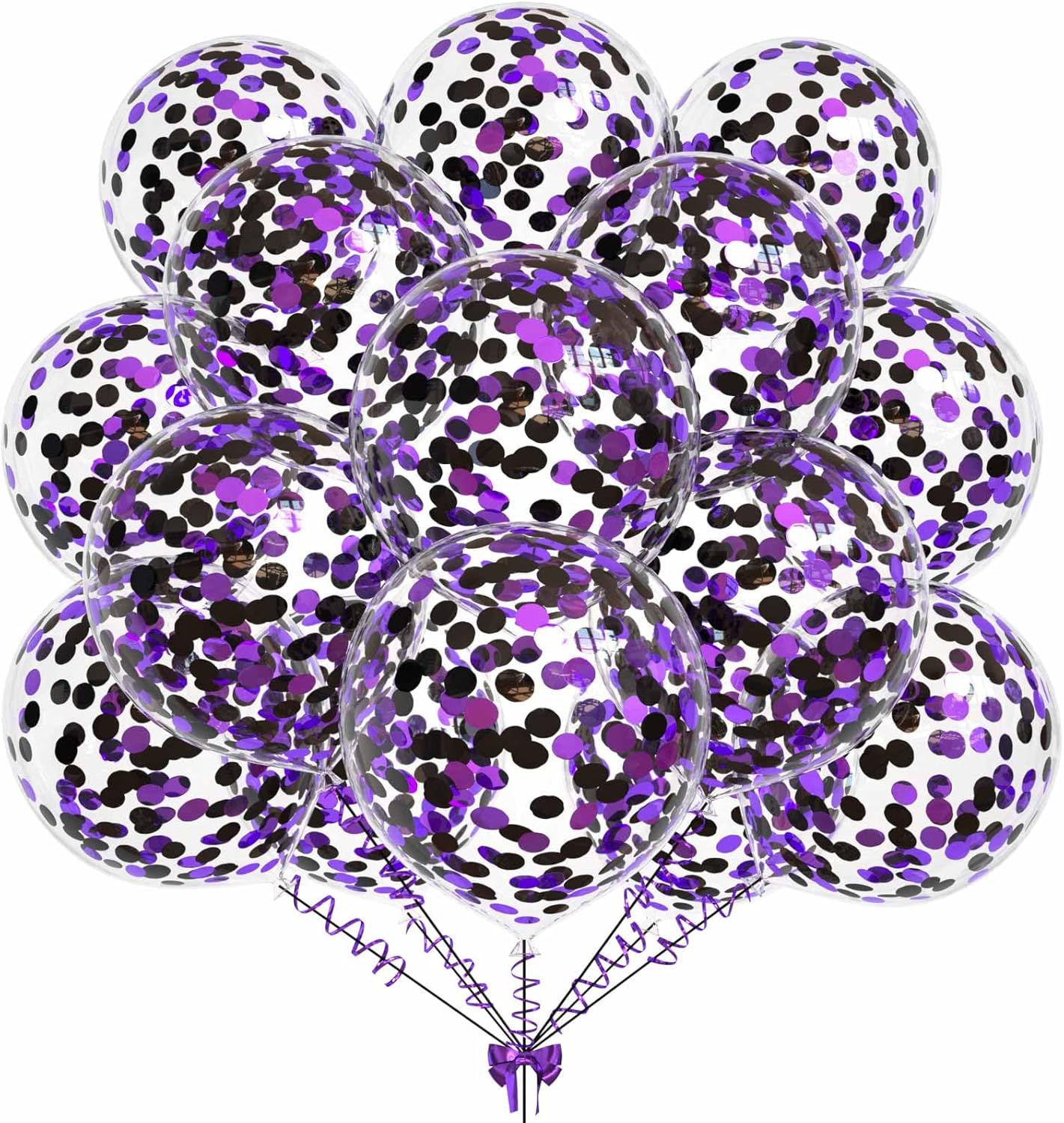 50pcs Purple and Black Foil Confetti Balloons,12 inch Latex Balloon with Purple Black Confetti Inside for Halloween Party Decorations