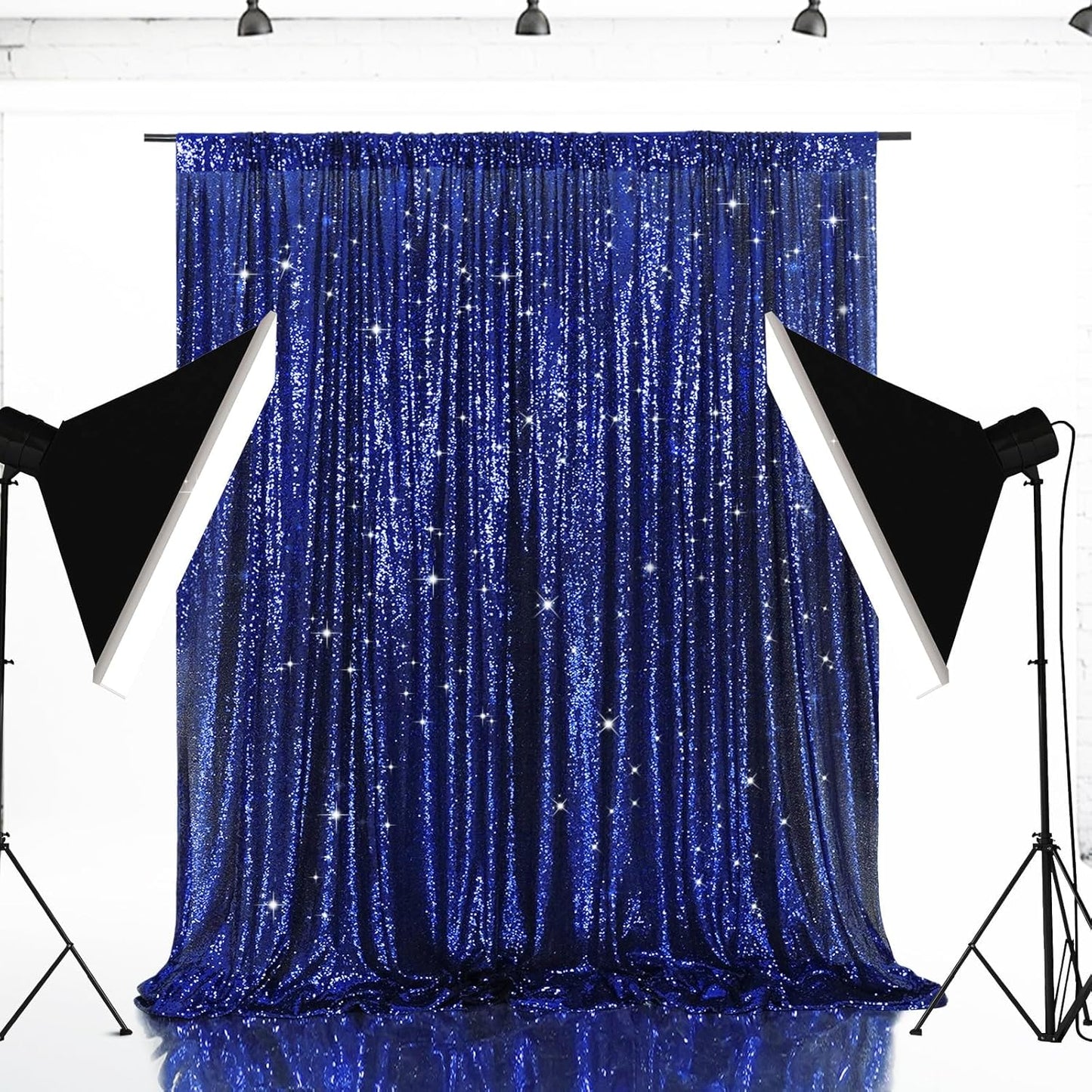 Eternal Beauty Navy Blue Sequin Backdrop, 4x7 Ft Glitter Background Curtains for Shimmer Photography Party Wedding Birthday Independence Day Back Drop Decor