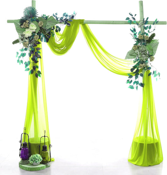 VDS Pack of 1 Panel (30 Inch X 30 Feet) Wedding Arch Draping Fabric Sheer Chiffon Fabric Drapery for Wedding Ceremony Reception Swag Backdrop Canopy Chuppah ARBO Altars Decoration (Parrot Green)
