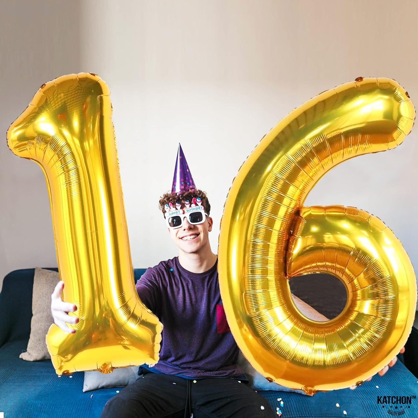 KatchOn, Giant Gold 16 Balloon Numbers - 40 Inch | Gold Number 16 Balloons for Sweet 16 Birthday Decorations | Gold Sweet 16 Balloons | Sweet 16 Balloons for Sweet 16 Party Decorations for Boys